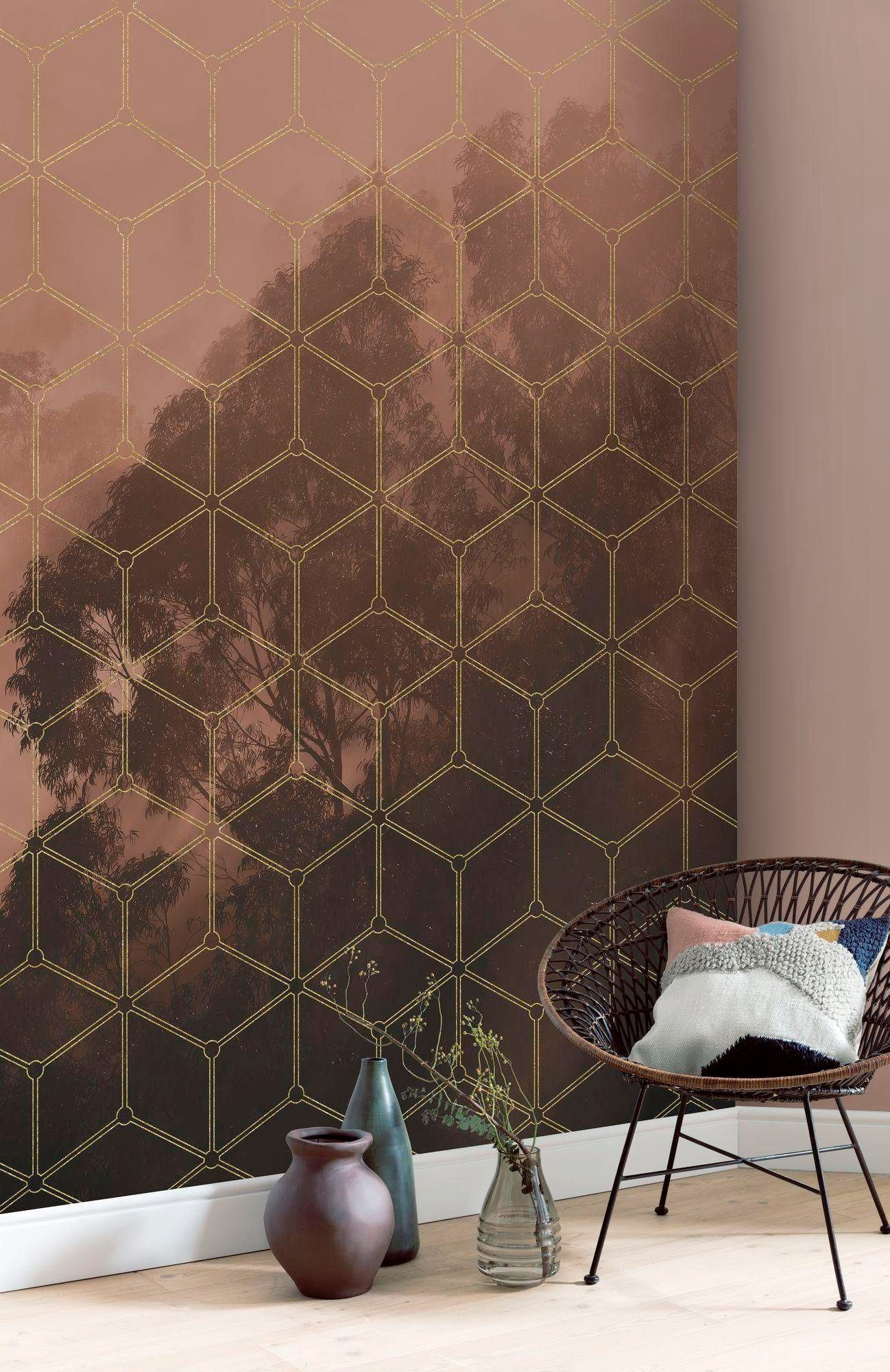 Komar Vliestapete »Digitaldruck Vlies - Golden Grid - Größe 200 x 250 cm«, bedruckt, Wohnzimmer, Schlafzimmer