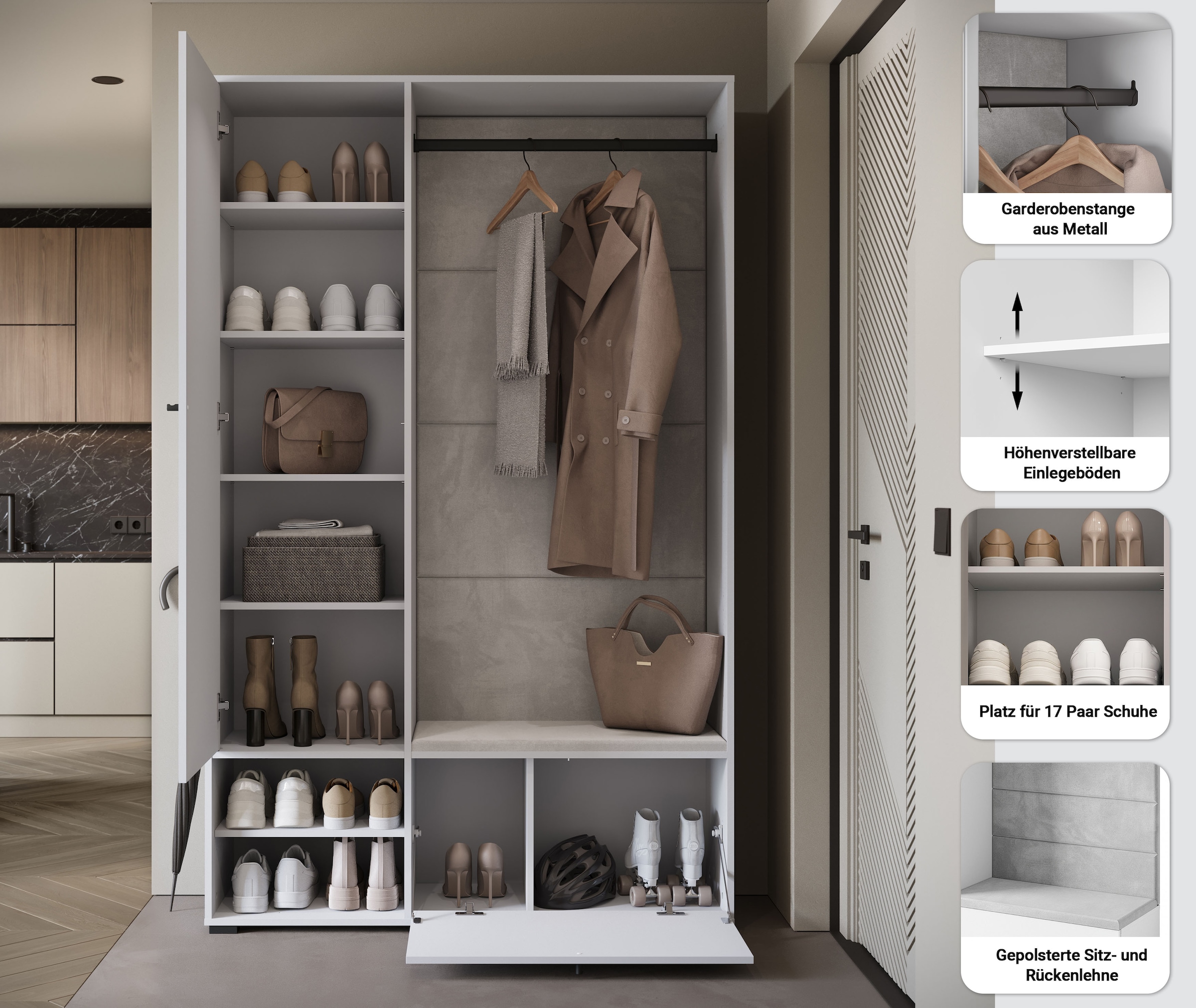 Home affaire Garderoben-Set »Garderobe mit Spiegel, Sitzbank und Kleiderstange« 1 Stk. tlg.