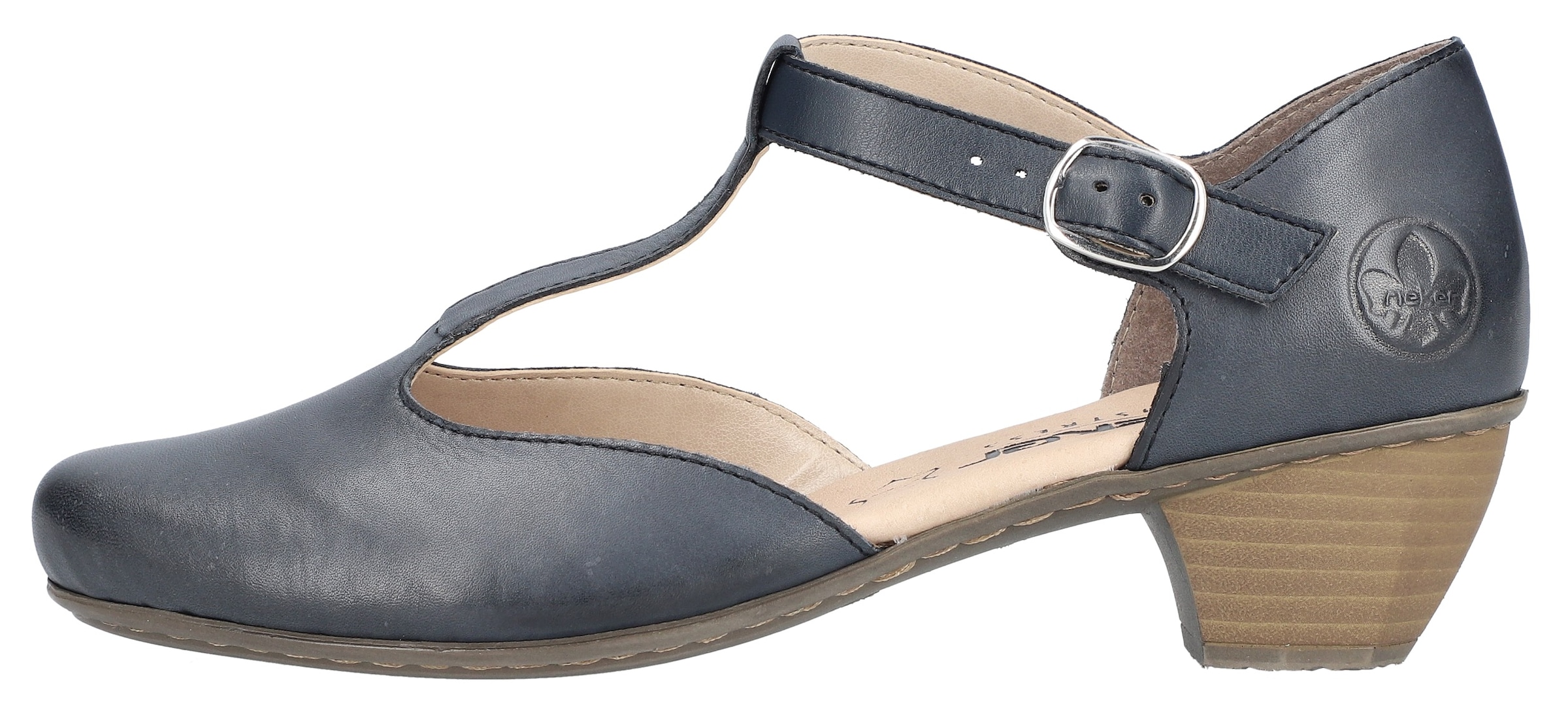 Rieker T-Strap Pumps, Festtagsschuh, Abendschuh, Trichterabsatz, weiche Leder-Innensohle