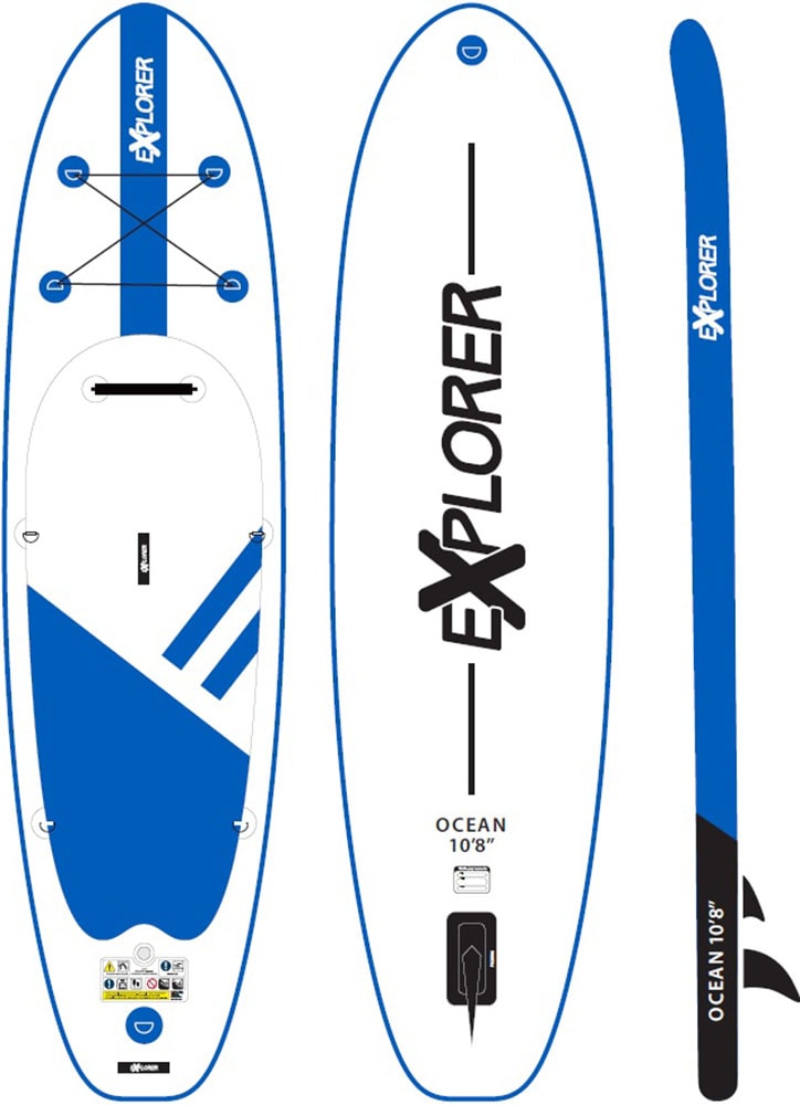 EXPLORER Inflatable SUP-Board »Ocean 10‘8“ Aufblasbares Stand Up Paddle Set (325x84x15cm)«, (Set, 8 tlg., incl. Zubehör, Kajaksitz, Fußschlaufe)