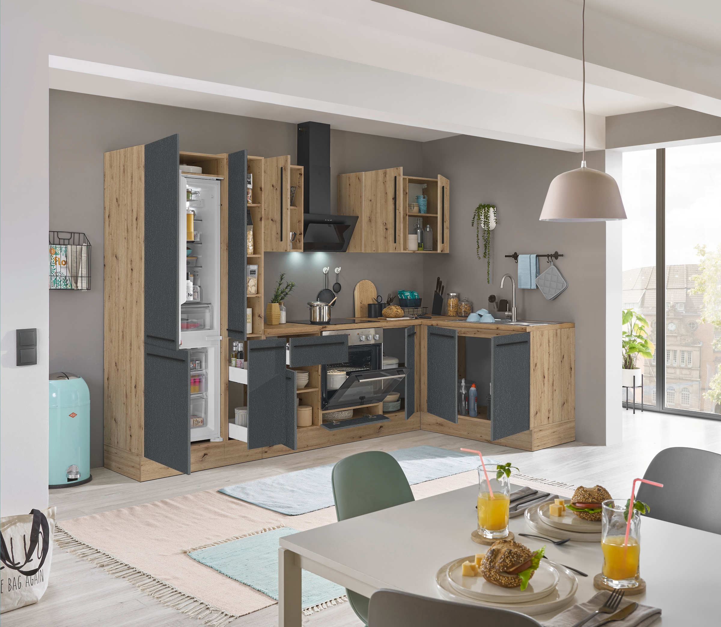 KOCHSTATION Winkelküche »Florida, Stellbreite 300x165 cm«, wahlweise mit E-Geräten, mit Softclose für Türen und Schubkästen