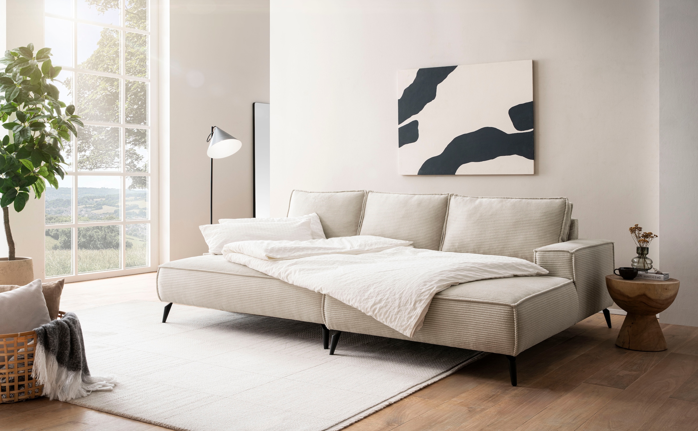 andas Sitzgruppe »TVINNU, Polsterecke L-Form, Schlaffunktion, mit Hocker«, (Set, 2 tlg.), stellbar zum Schlafsofa (Krokodilverbinder)