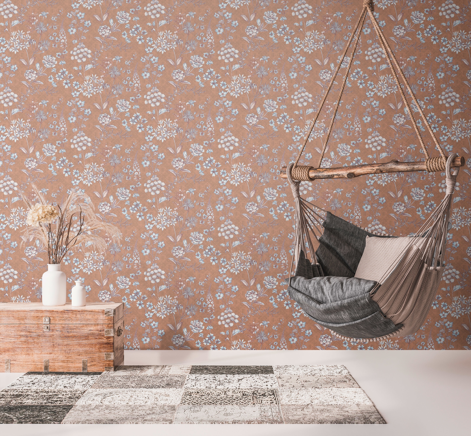 living walls Vliestapete »Metropolitan Stories. Travel Styles. Blumentapete«, matt-gemustert-neutral, Tapete Skandinavisch Skandi-Stil Floral Tapeten Wohnzimmer modern Flur