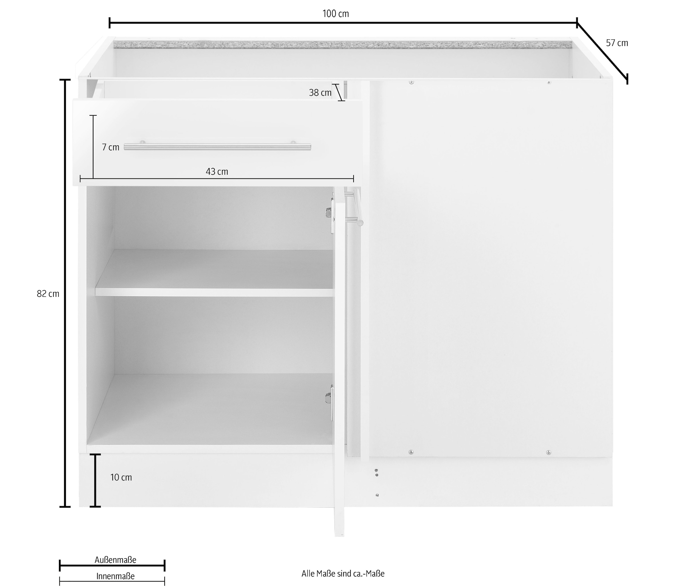 Breite Arbeitsplatte Planungsmaß auf wiho Eckunterschrank »Flexi2«, 110 Küchen bestellen 100 cm, ohne cm, Raten
