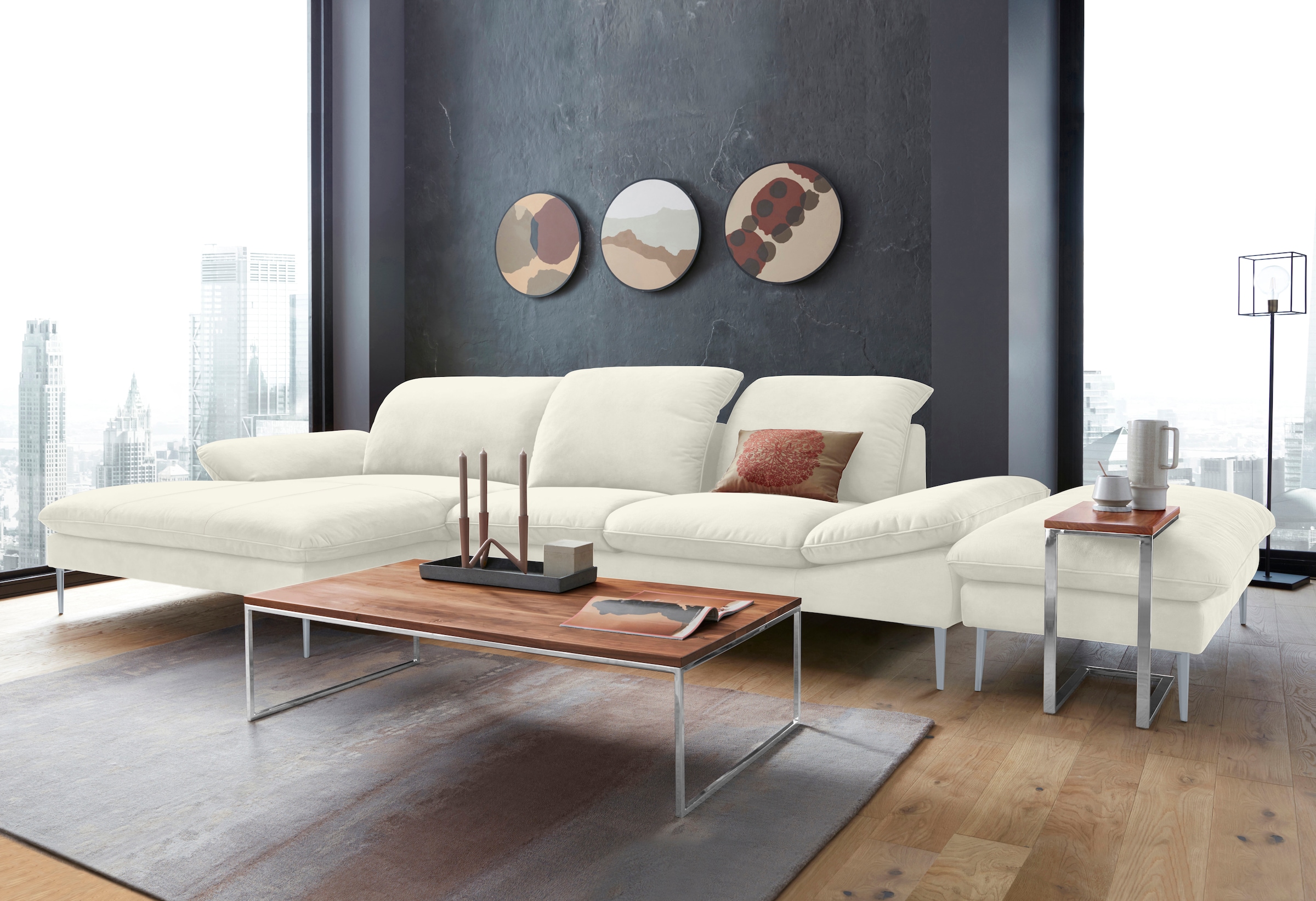 W.SCHILLIG Ecksofa »enjoy&MORE, Designsofa, bequem, zeitlos und elegant, L-Form«, mit Sitztiefenverstellung, Füße silber matt, Breite 340 cm