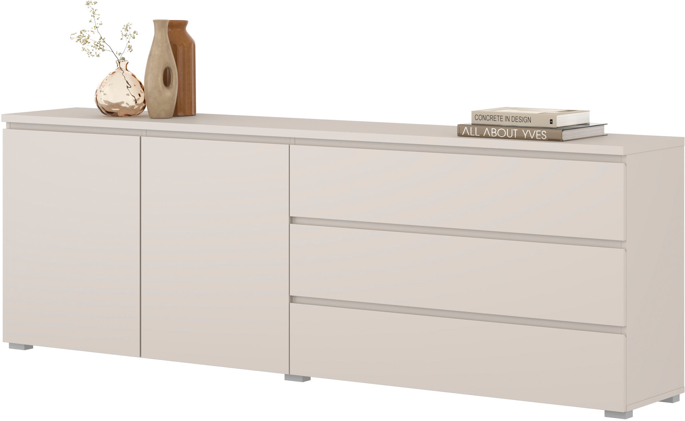 OTTO home Sideboard »Modo, Breite 200 cm, moderne grifflose Kommode 2Türen/3 SK« Schubladenkommode mit viel Stauraum, Einlegeböden verstellbar