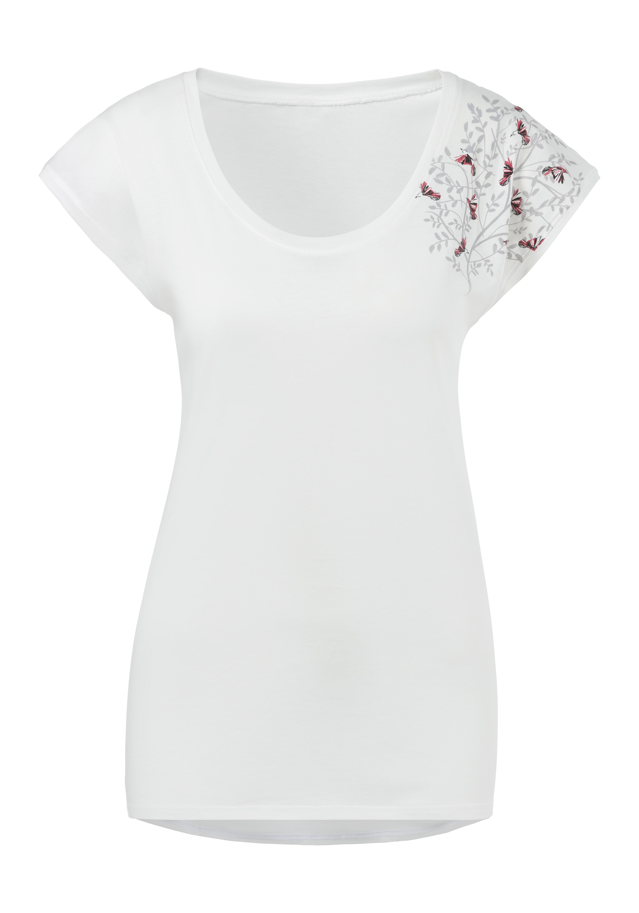 Beachtime Kurzarmshirt »mit floralem Druck«, aus weicher Viskose-Baumwoll-Qualität