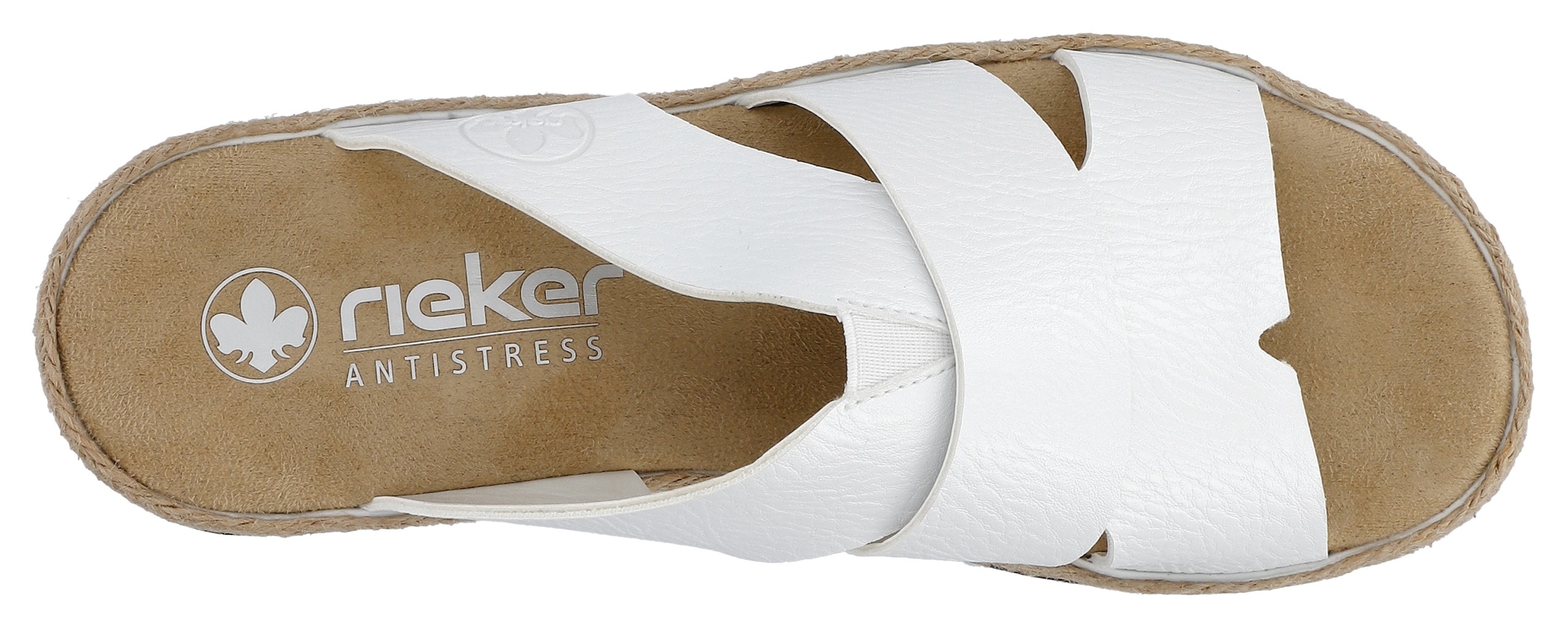 Rieker Pantolette, Keilabsatz, Sommerschuh, Schlappen mit Juteumrahmung