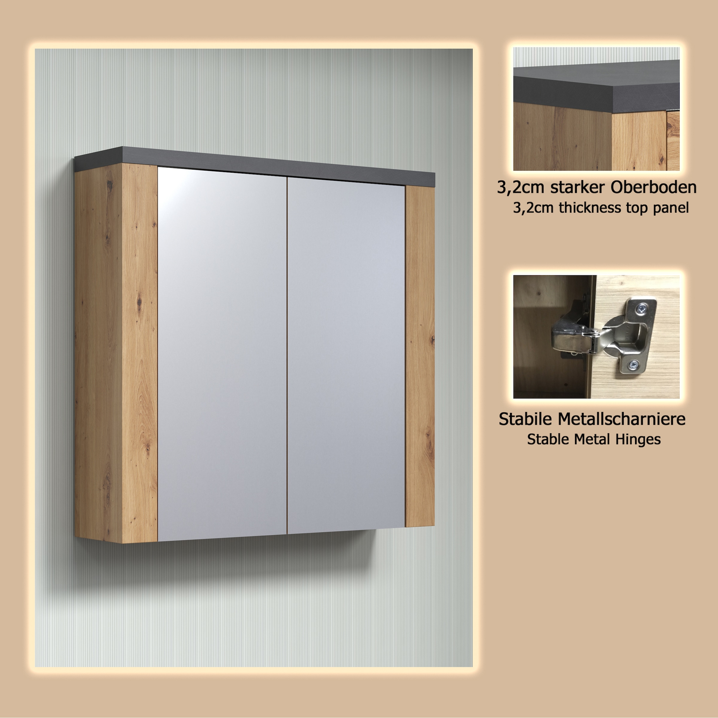 welltime Spiegelschrank »Ambres« Badspiegel in matter Echtholzoptik - Maße (B/T/H) 79/20/78 cm