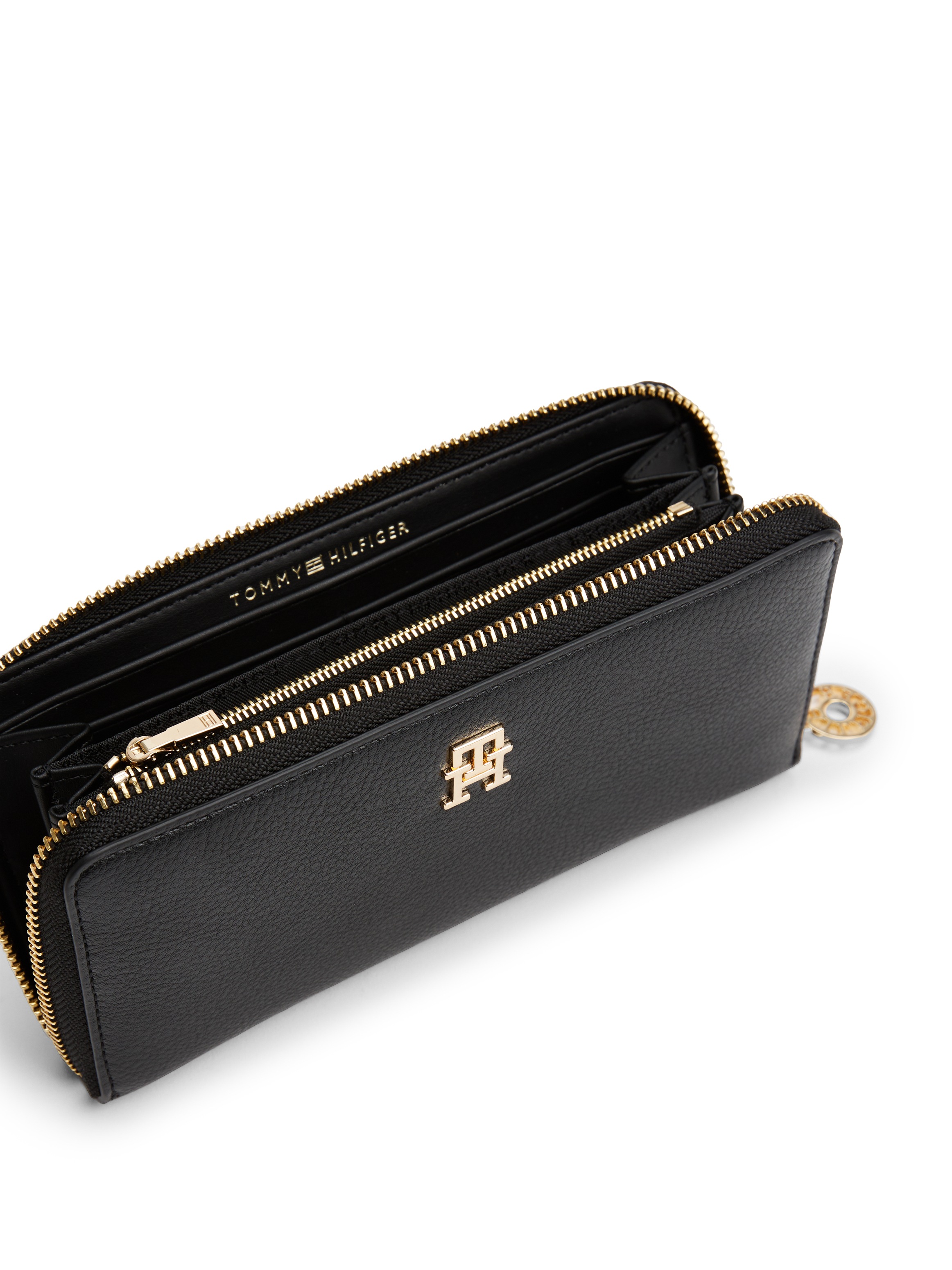 Tommy Hilfiger Geldbörse »TH DISTINCT LRG ZA«, Damen Geldbeutel, Portemonnaie mit goldfarbenem TH-Logoelement