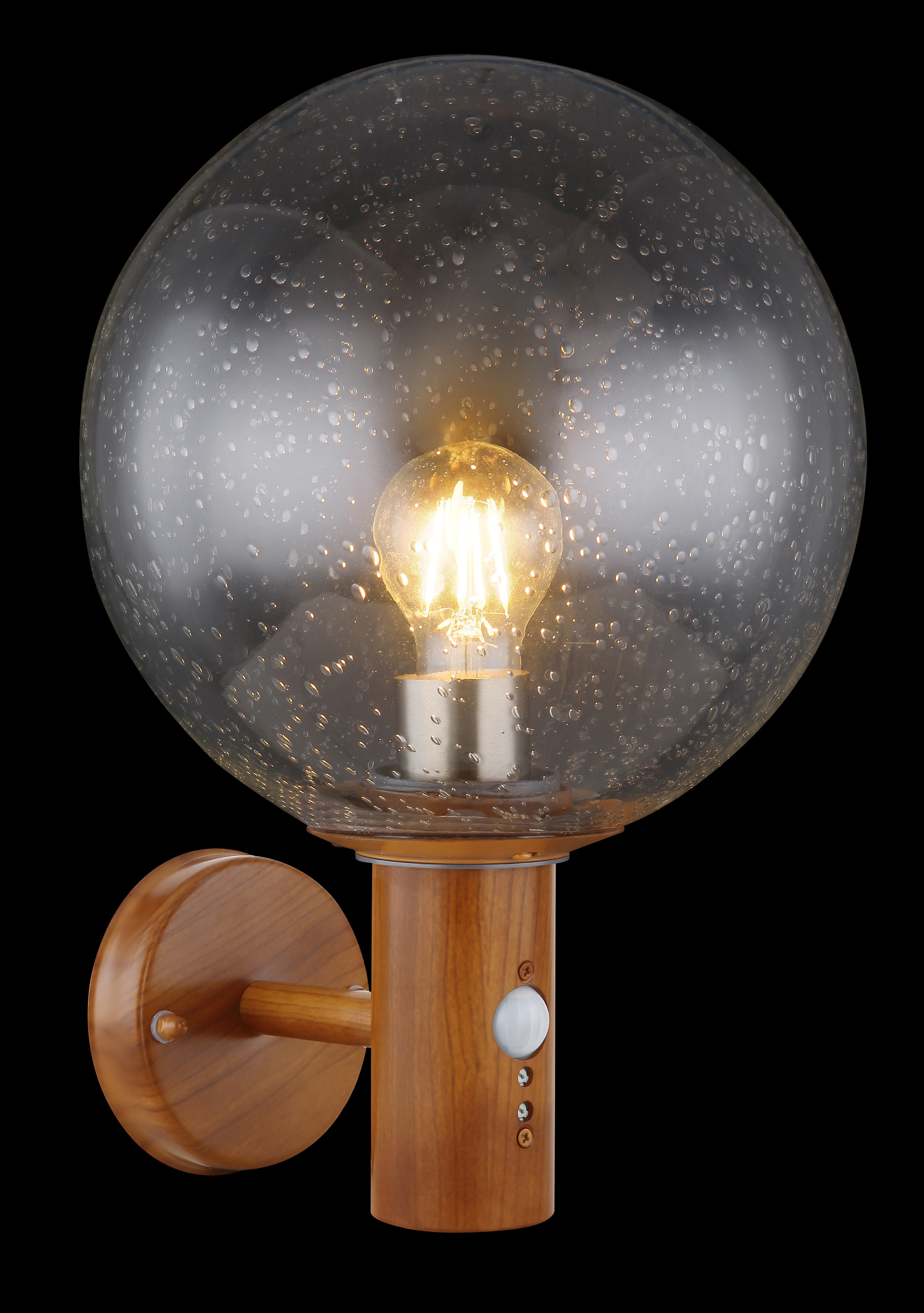 GLOBO LIGHTING Außen-Wandleuchte »OSSY«, Leuchtmittel E27 | ohne Leuchtmittel, Außenlampe/holzoptik/IP44/Terrasse/Wand/Glas/Sensor