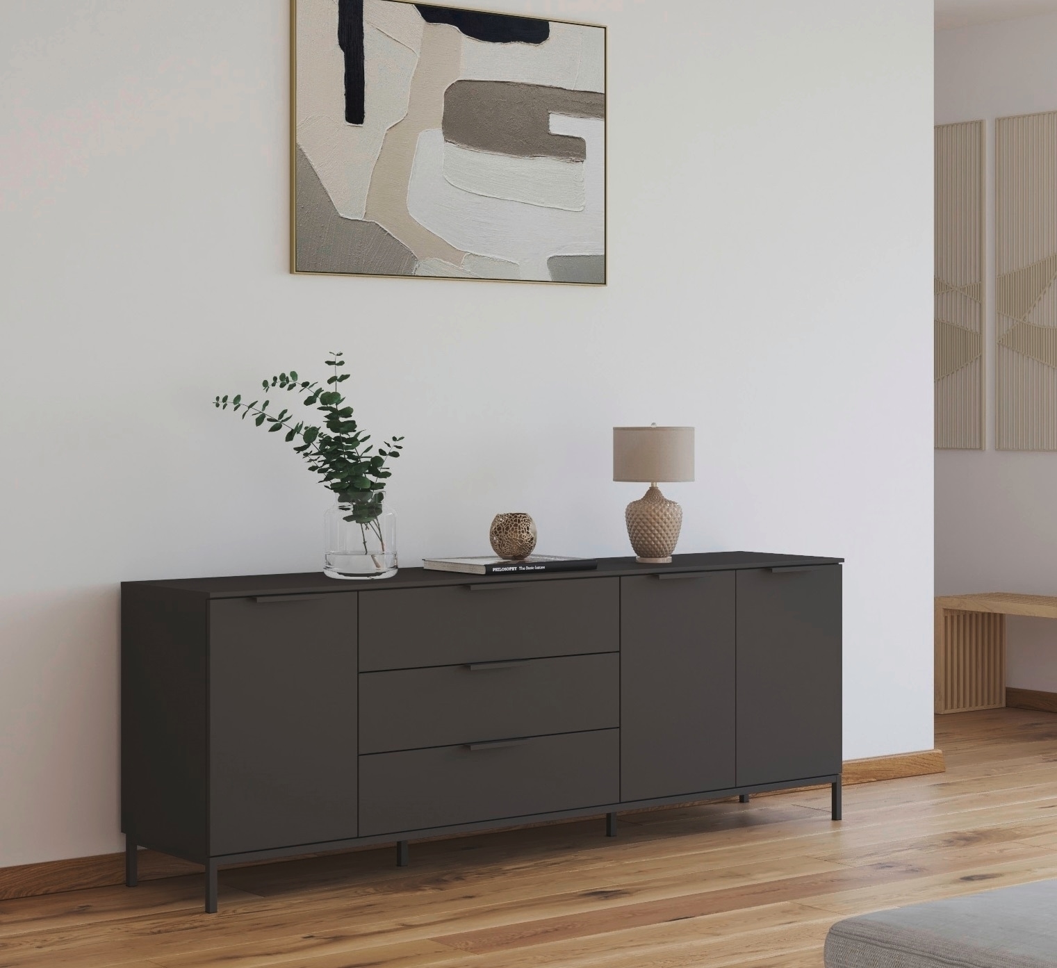 rauch Kombikommode »Kommode Türkommode Sideboard Kombikommode FLIPP«, (Breite 200 cm mit 2 Einlegeböden), 3-türig mit 3 Schubladen und Soft-Close-Funktion