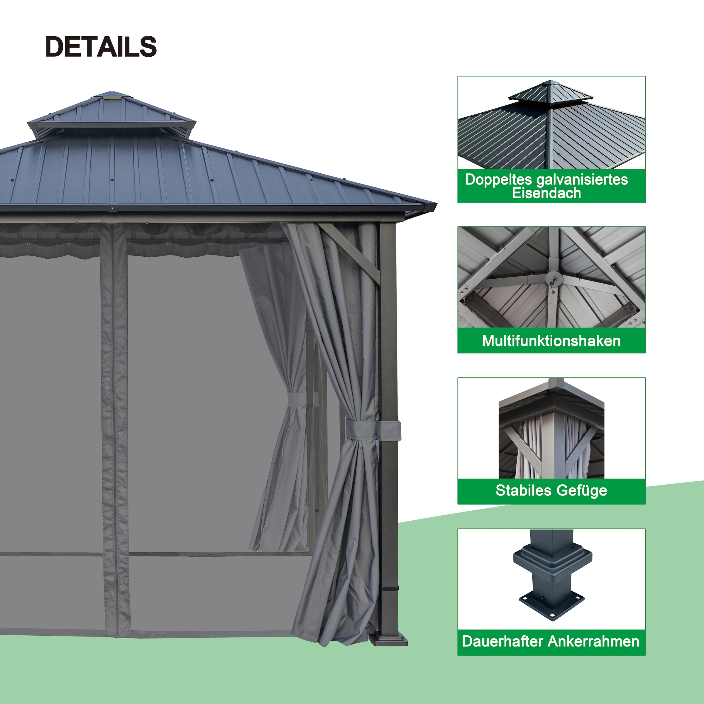 KONIFERA Pavillon »Thasos«, mit Doppeldach, in BxT: 300x300 cm und 400x300 cm, ohne Seitenteile
