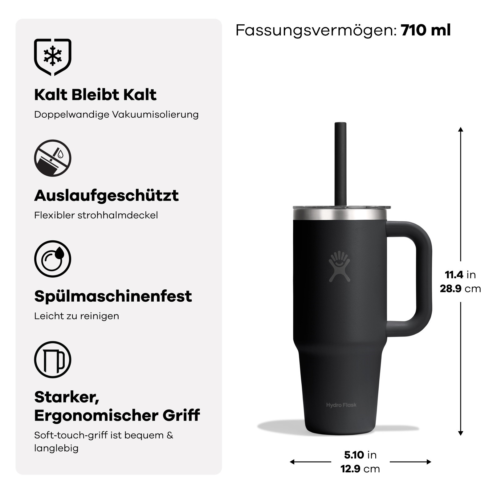 Hydro Flask Thermobecher »24 OZ Travel Tumbler Clear Lid« Kompatibel mit Eindrückzubehör der Größe Medium