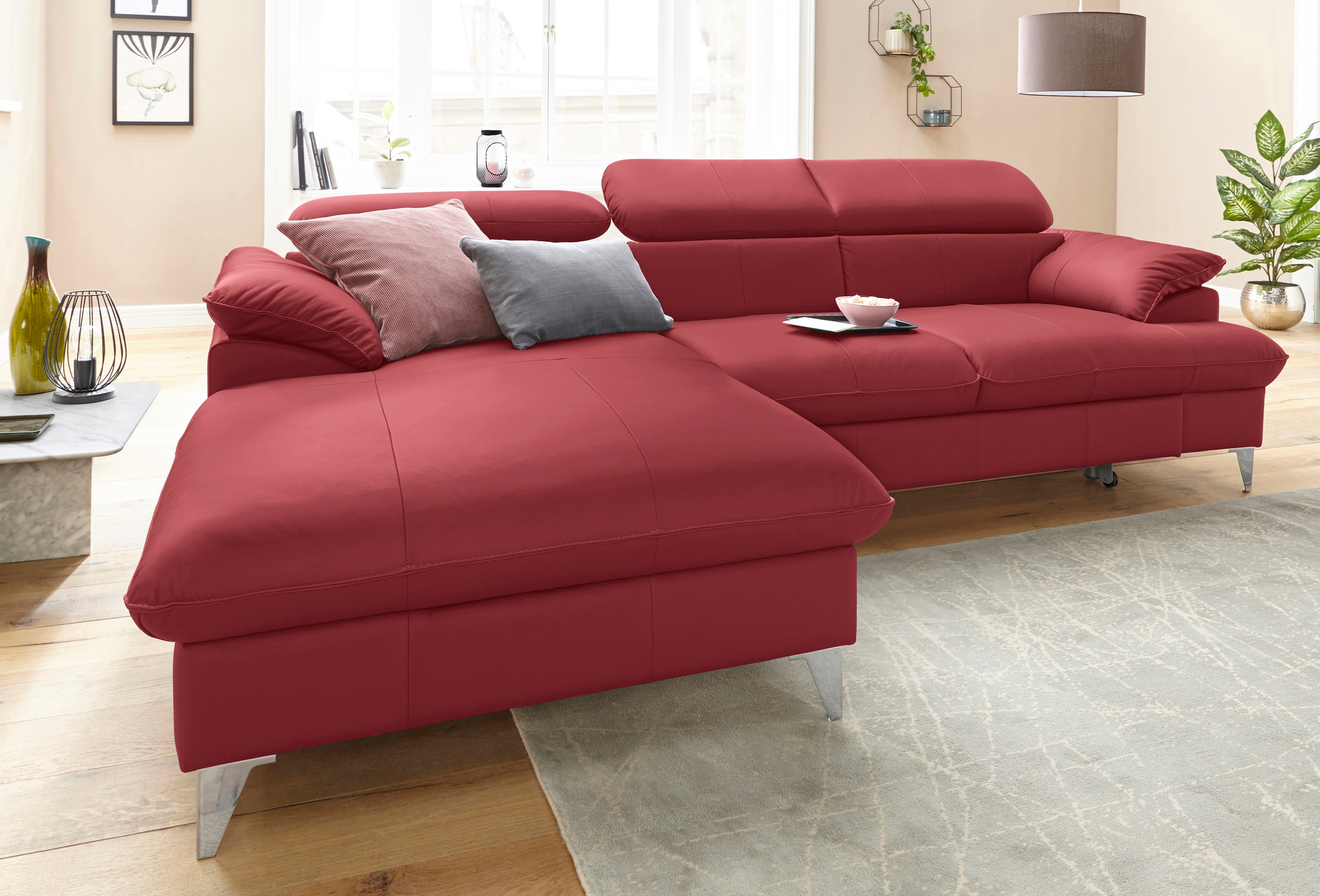COTTA Polstergarnitur »Caluso L-Form«, (2 tlg.), Set bestehend aus: Ecksofa mit Kopfteilverstellung & Hocker