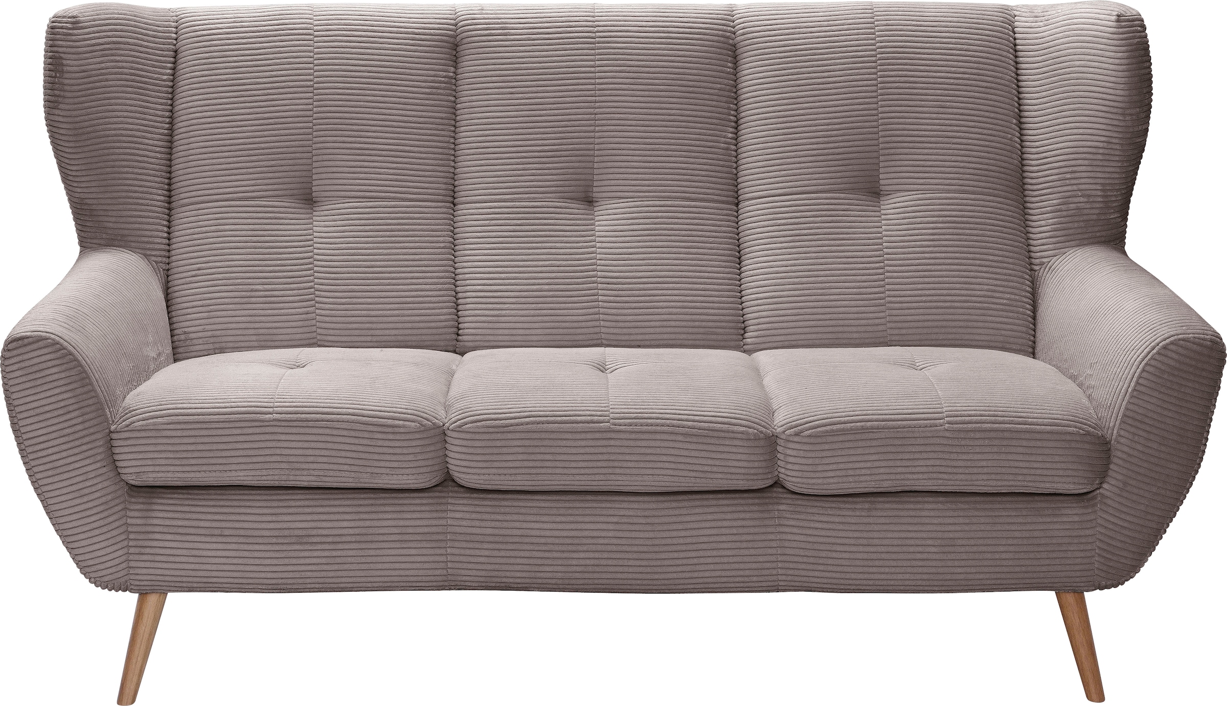 exxpo - sofa fashion 3-Sitzer »ALVESTA, Loungesofa, Küchensofa, hoher Sitzkomfort, Ohrenbackensofa« gemütliche Rückenlehne, mit Knopfheftung und hohen Holzfüßen, in Cord