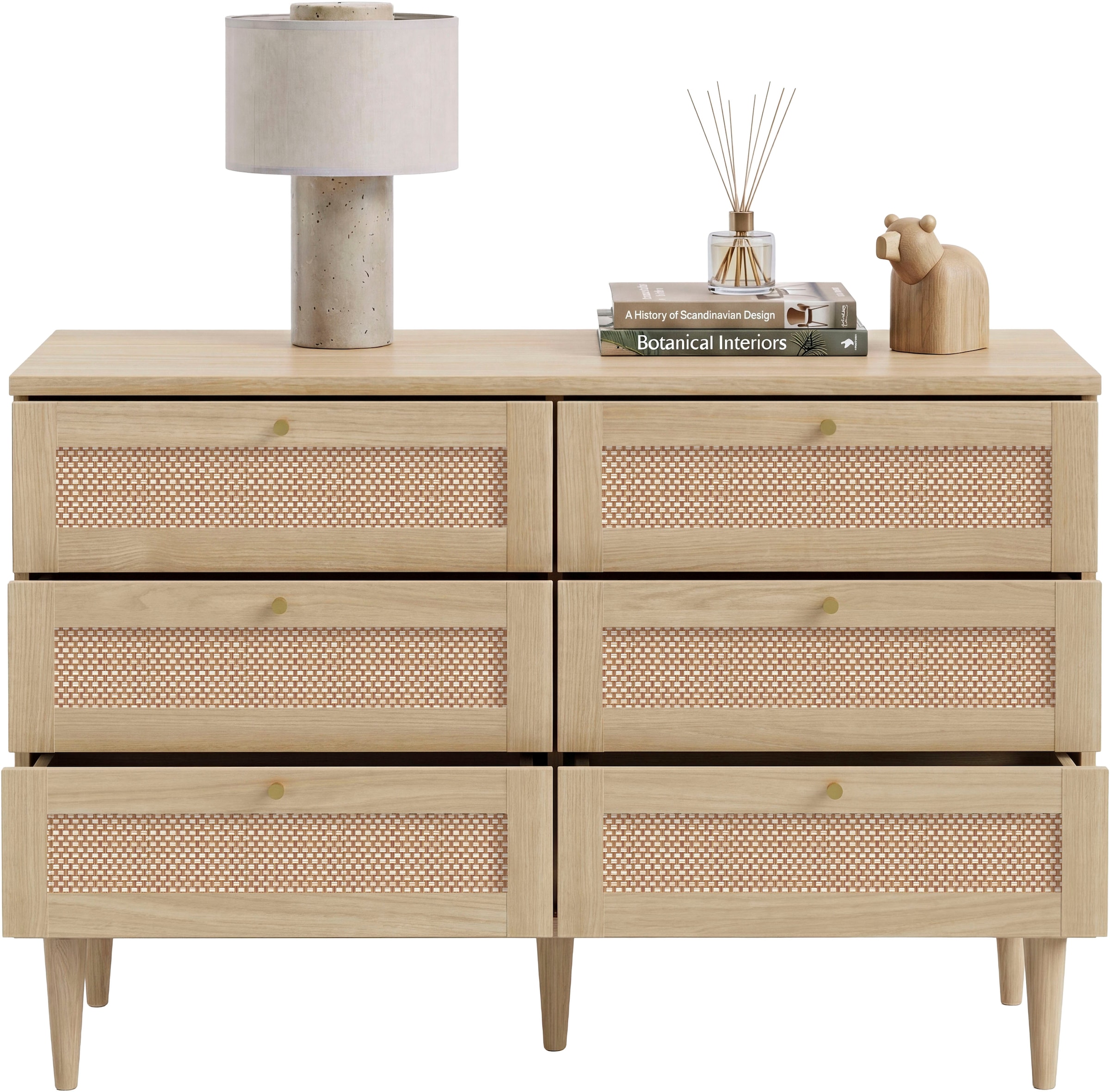 OTTO home Kommode »ELLIAN mit Wiener Geflechtoptik, 6 Schubkästen« Holzfüße, Metallgriffe, Made in EU, viel Stauraum