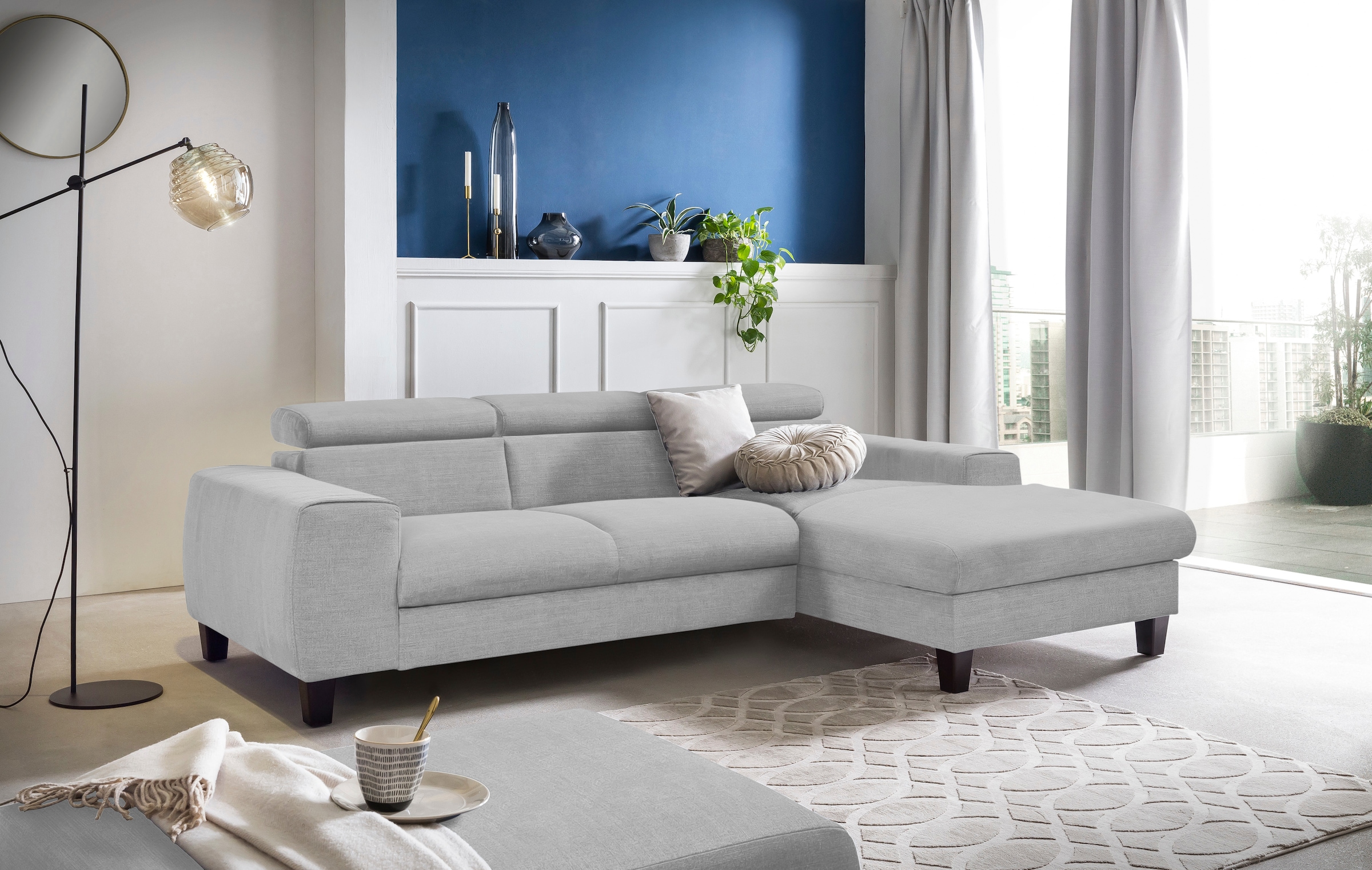 COTTA Ecksofa »Morven L-Form mit Kopfteilverstellung«, wahlweise mit Bettfunktion, Bettkasten & Wireless-Charger