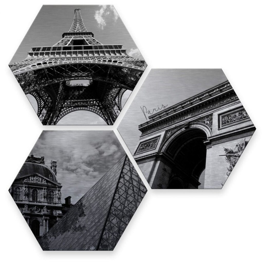 Wall-Art Mehrteilige Bilder »Silbereffekt Impression of Paris«, Schriftzug, (Set, 3 St.)
