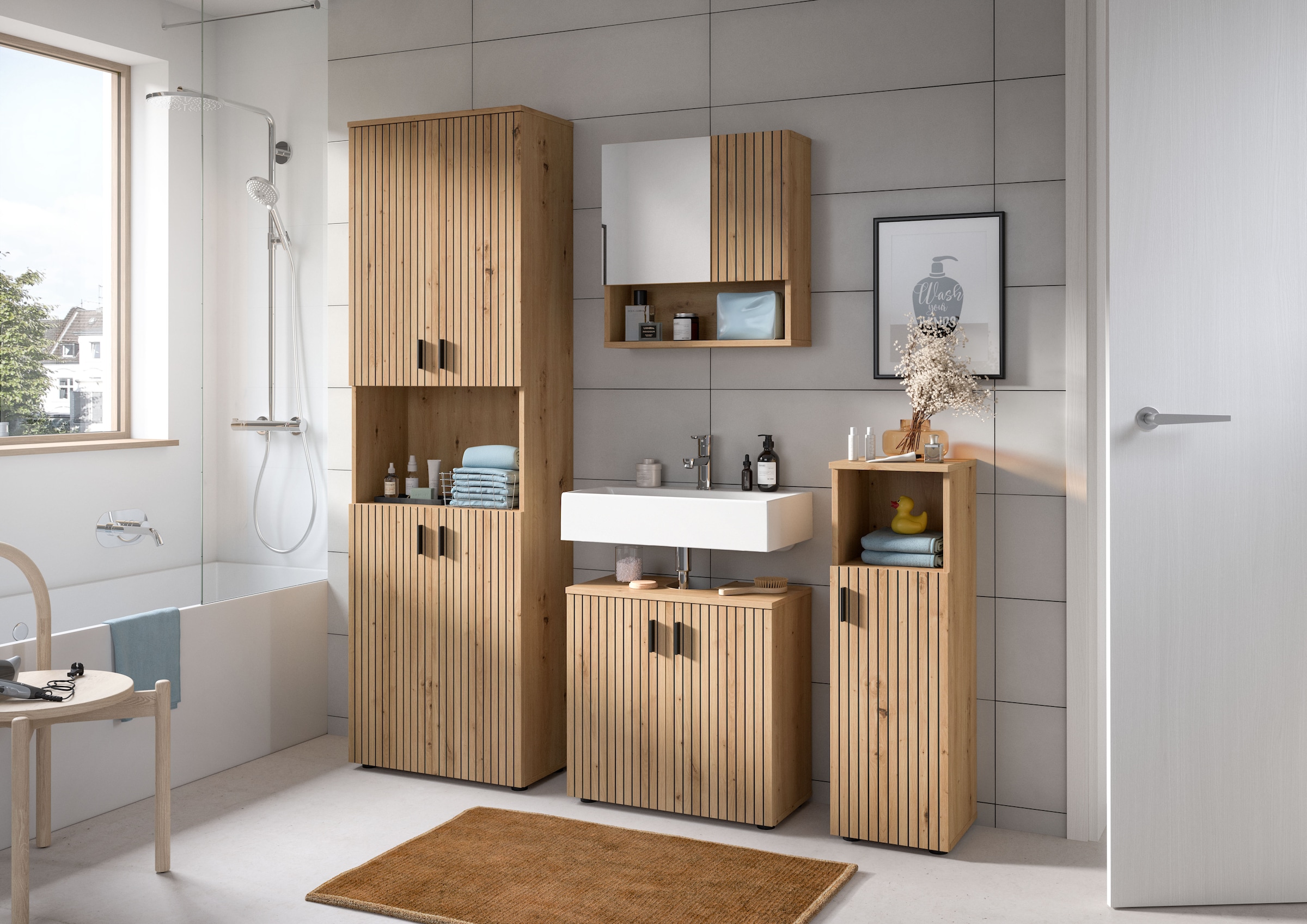 welltime Waschbeckenunterschrank »MANI, Paneeloptik, 2 Türen, 2 Fächer« 1 Stk. tlg. WBU, Waschbeckenunterschrank, Bad, Badezimmer, Unterschrank