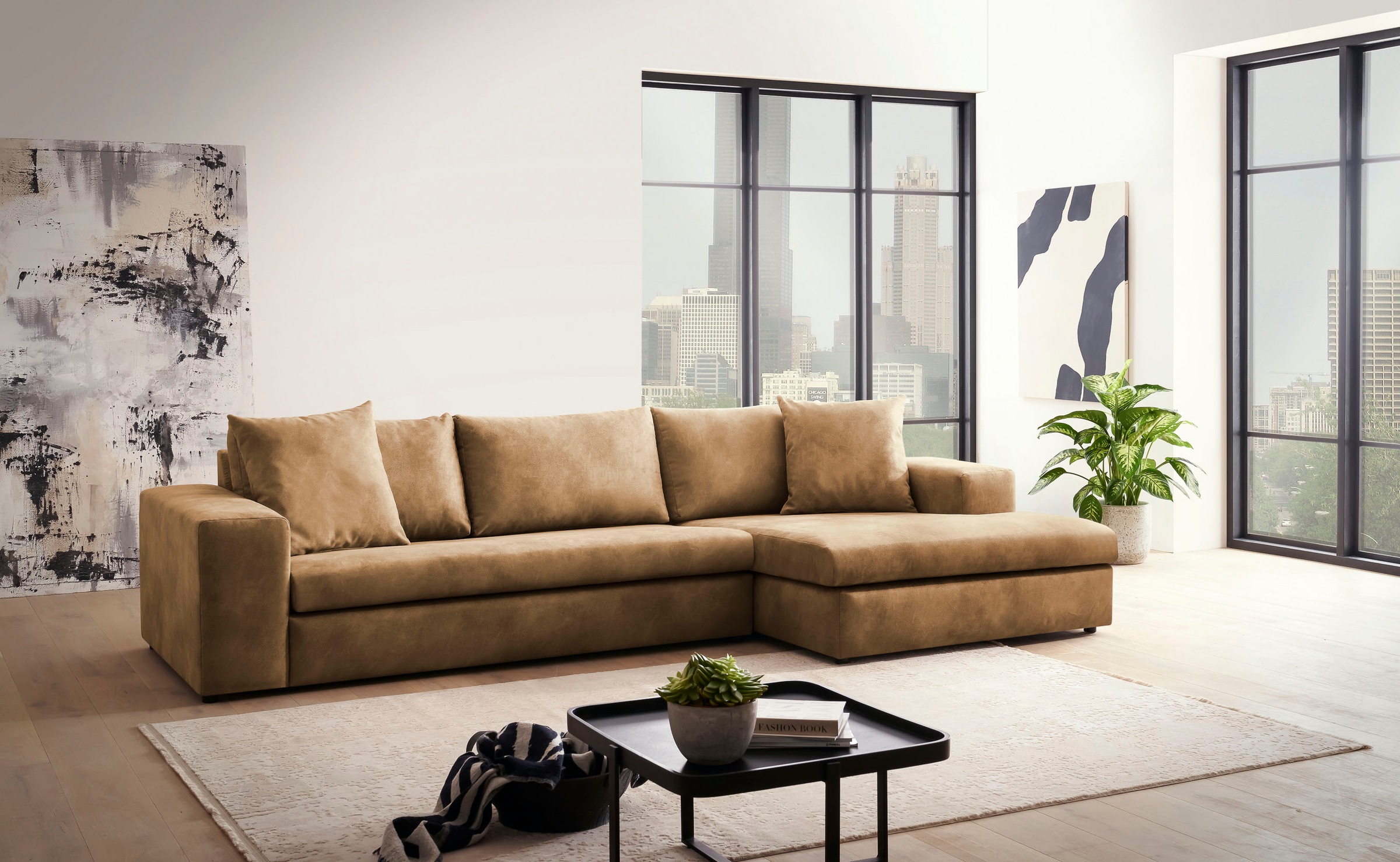 Home affaire Ecksofa »SLEETLAND XXL in Samtvelours oder Vintage-Leder-Optik günstig online kaufen