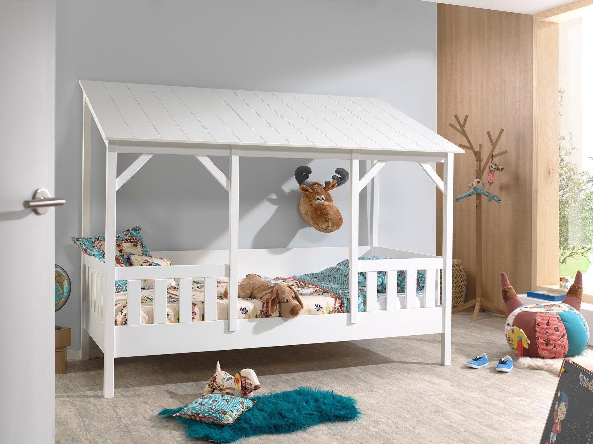 Vipack Kinderbett "Hausbett, aus MDF und Massivholz, Dach schwarz oder weiß günstig online kaufen