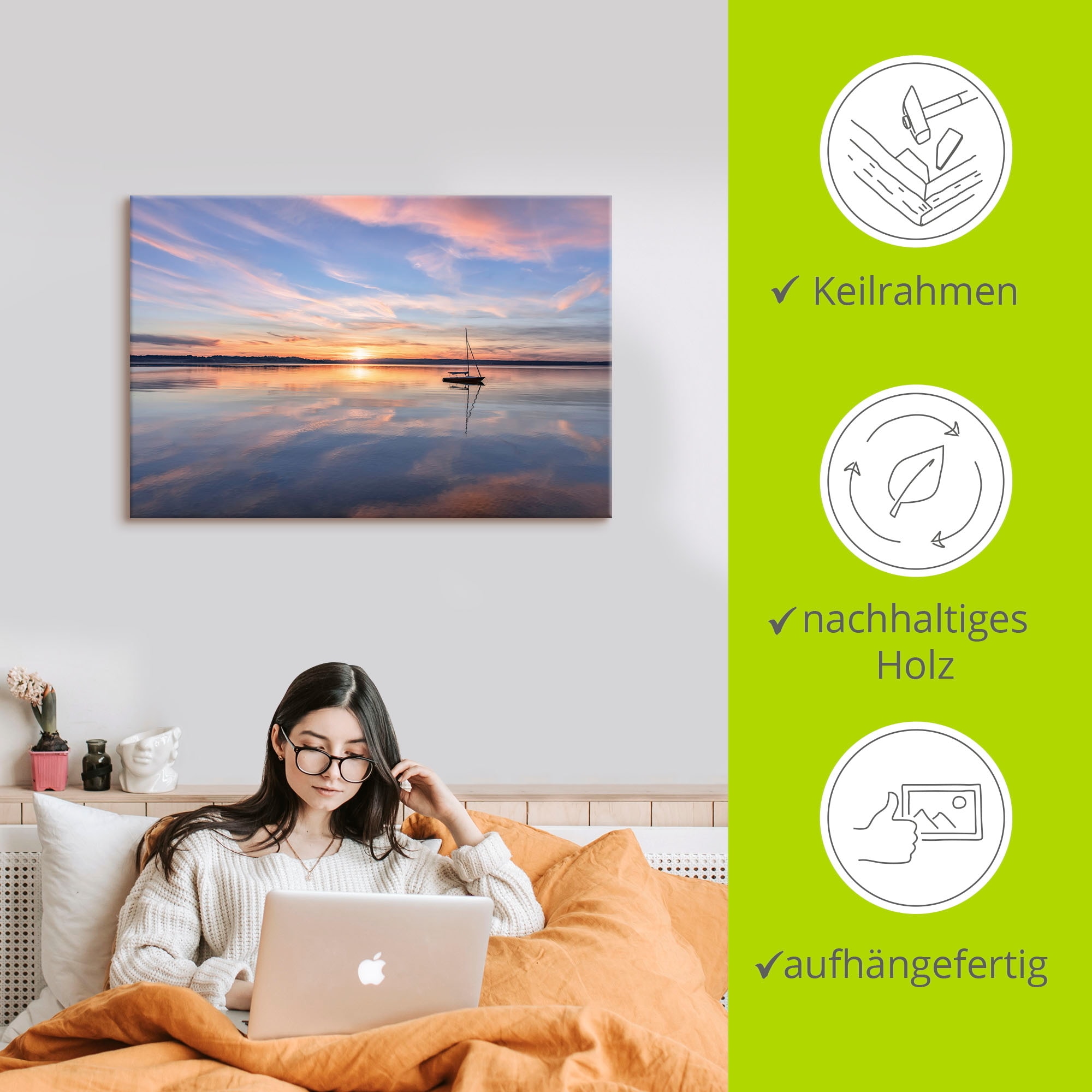 Artland Leinwandbild »Sonnenuntergang am Starnberger See II« Bilder vom Sonnenuntergang & -aufgang 1 Stk. tlg. auf Holzrahmen gespannt