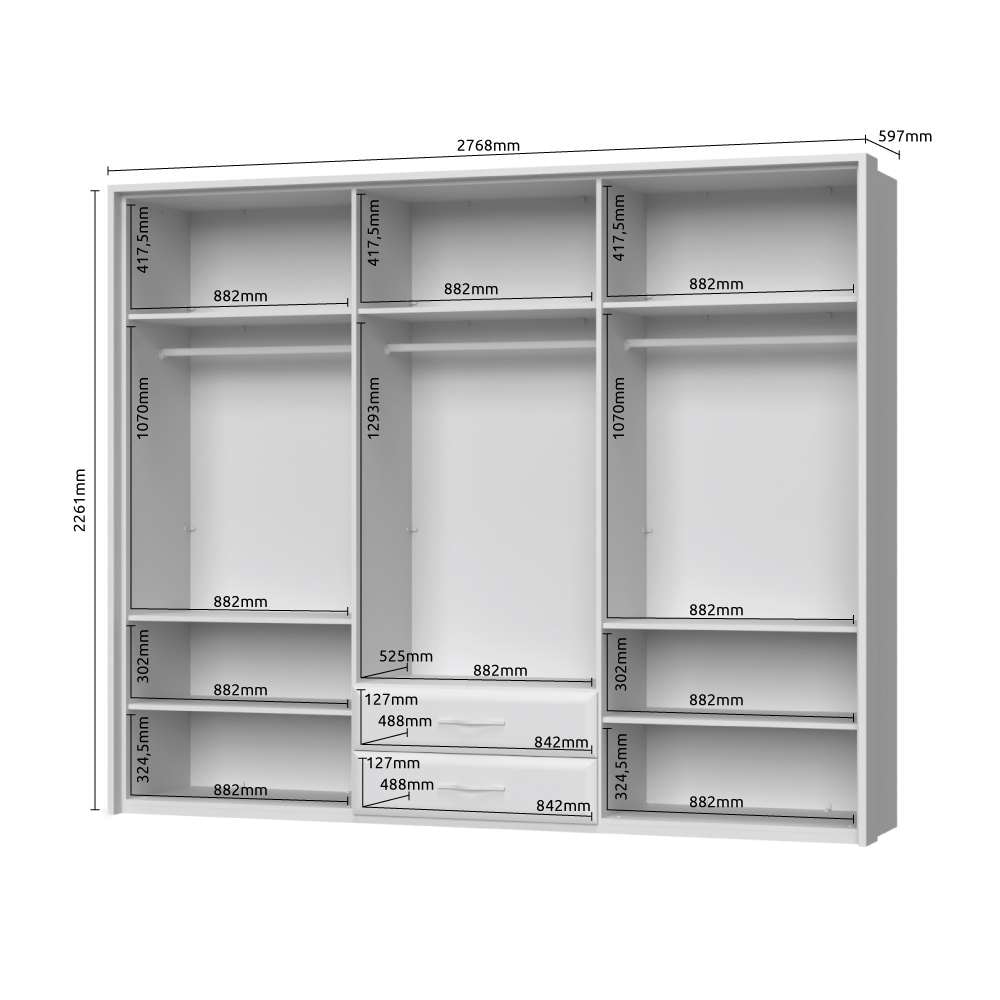 Home affaire Kleiderschrank »Gala, beige hochglänzend UV lackiert, kratzfest, FSC-zertifiziert«, (abgerundete Schubladen aus MDF im Holzdekor, soft-close), mit Beleuchtung und Passpartourahmen, hoher Schrank (224cm), 4 Breiten