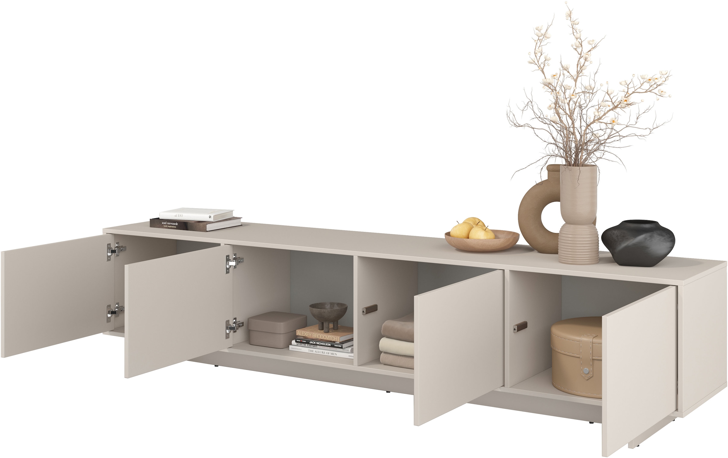 OTTO home Lowboard »Tatami, Modernes griffloses TV-Board, Breit 220,50cm, TV-Schrank« TV-Schrank, TV-Board mit viel Stauraum, push-to-open-Funktion