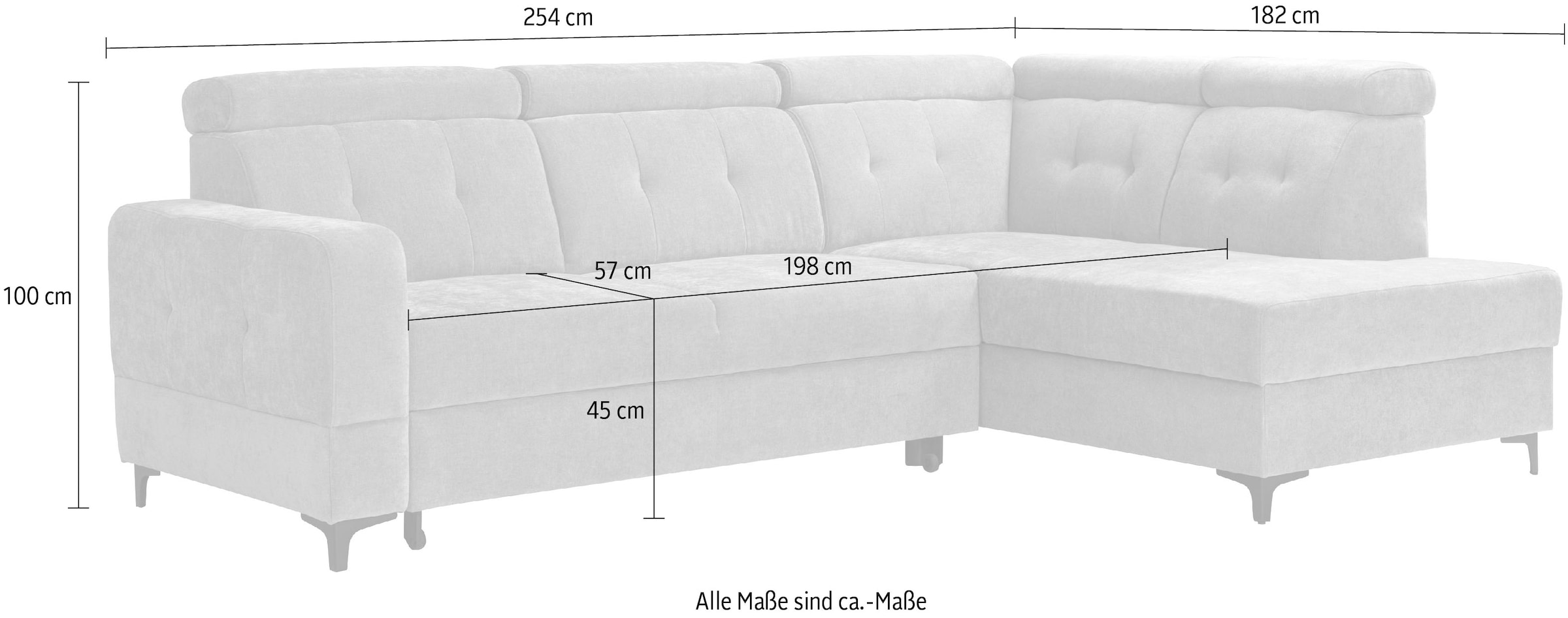 exxpo - sofa fashion Ecksofa »Monte, Kopfteile verstellbar, optional mit Bettfunktion & Bettkasten« L- Form, mit Kopfteilverstellung, optional Bettfunktion und Bettkasten