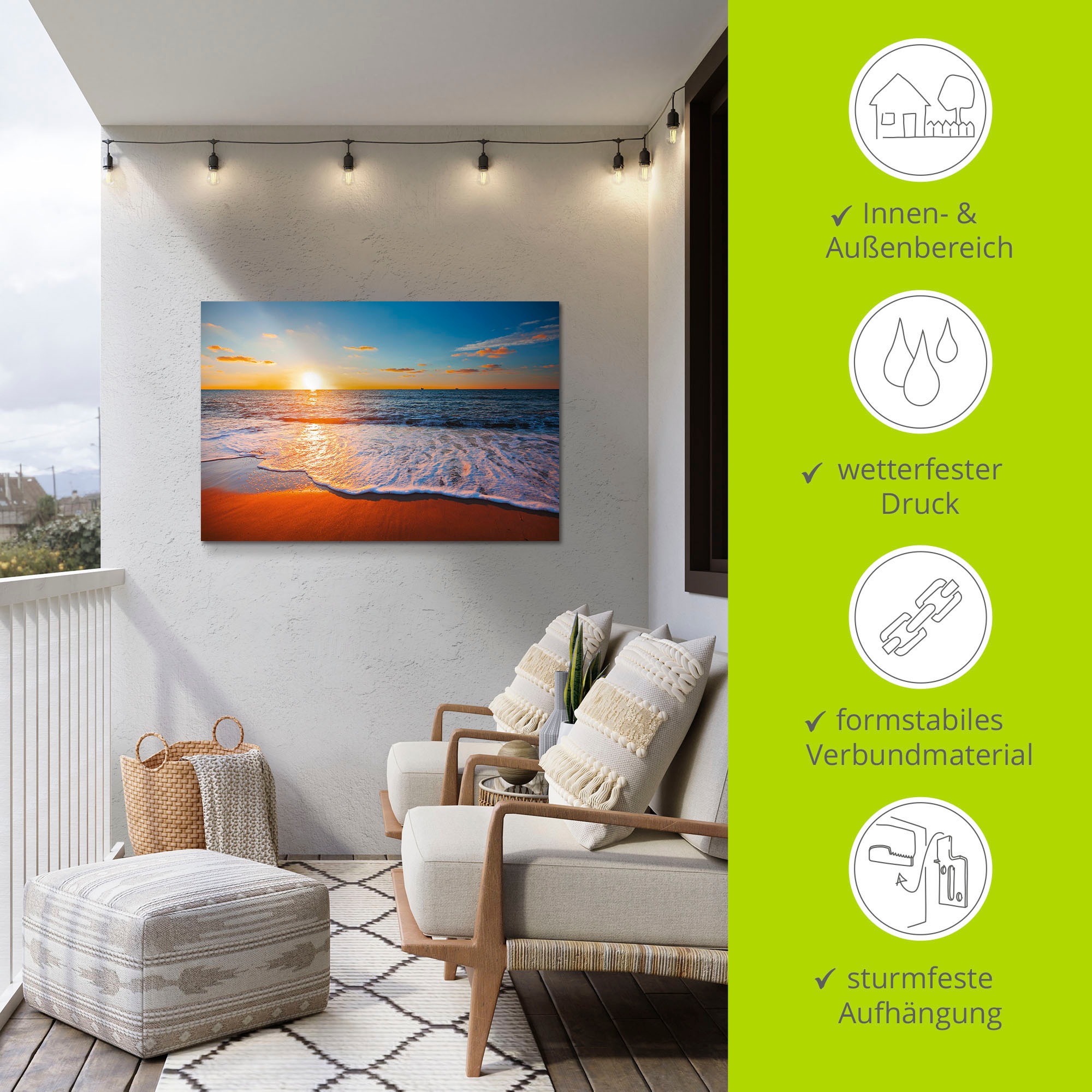 Artland Wandbild »Sonnenuntergang und das Meer«, Strand, (1 St.), als Alubild, Outdoorbild, Leinwandbild, Poster in verschied. Größen