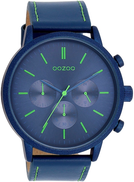 Oozoo Quarzuhr Armbanduhr, Herrenuhr, Lederarmband, Chrono-Look