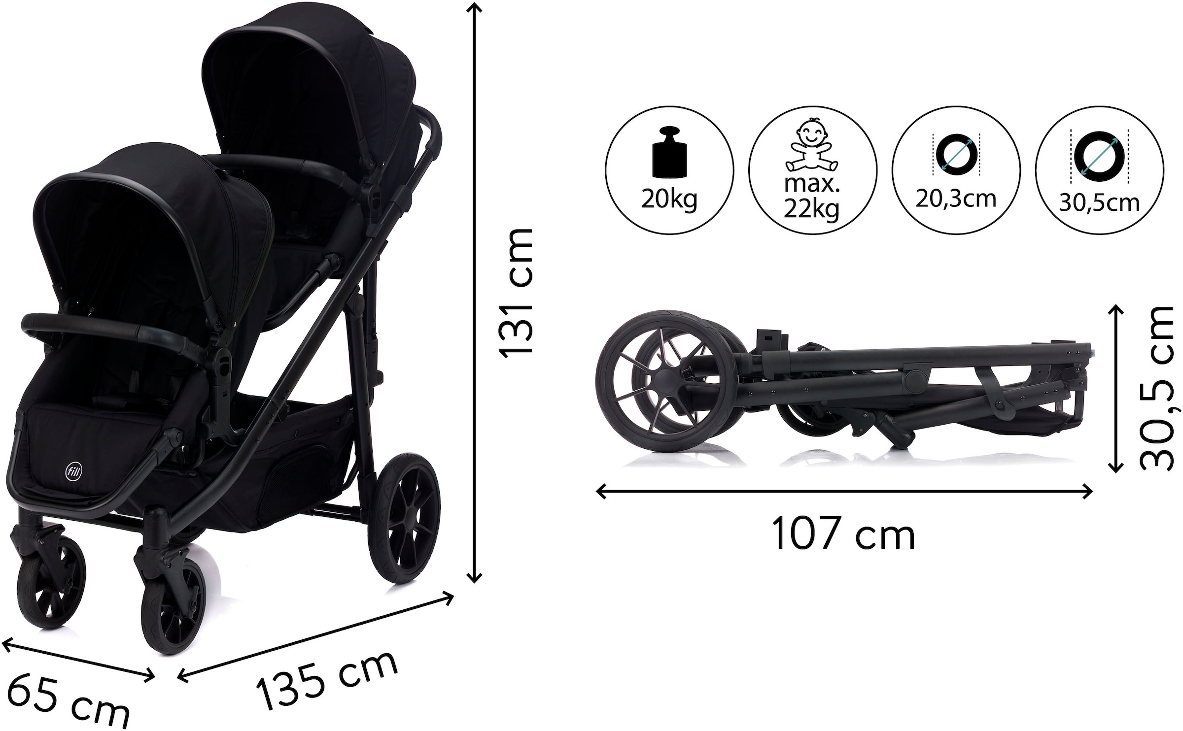 Fillikid Zwillings-Kombikinderwagen »Fill Two in One«, 22 kg