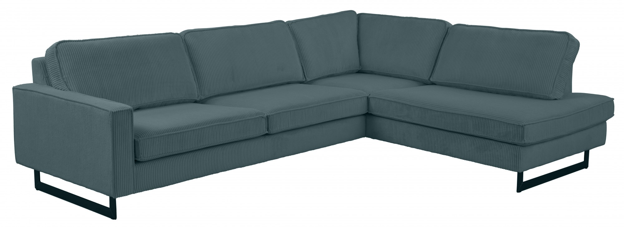 Places of Style Ecksofa »Pinto, 290 cm, Cord, Chenille, Lederoptik, Ottomane links / rechts«, mit Keder, schwarze Metallfüße, Wellenunterfederung