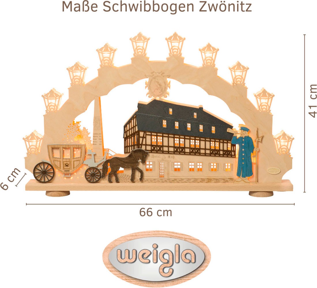 Weigla LED Schwibbogen »Zwönitz, Lichterbogen aus Holz, Fachwerkhaus, Made in Germany« 1 Stk. Erzgebirge garantiert, Weihnachtsdeko Innen, Weihnachtsbeleuchtung