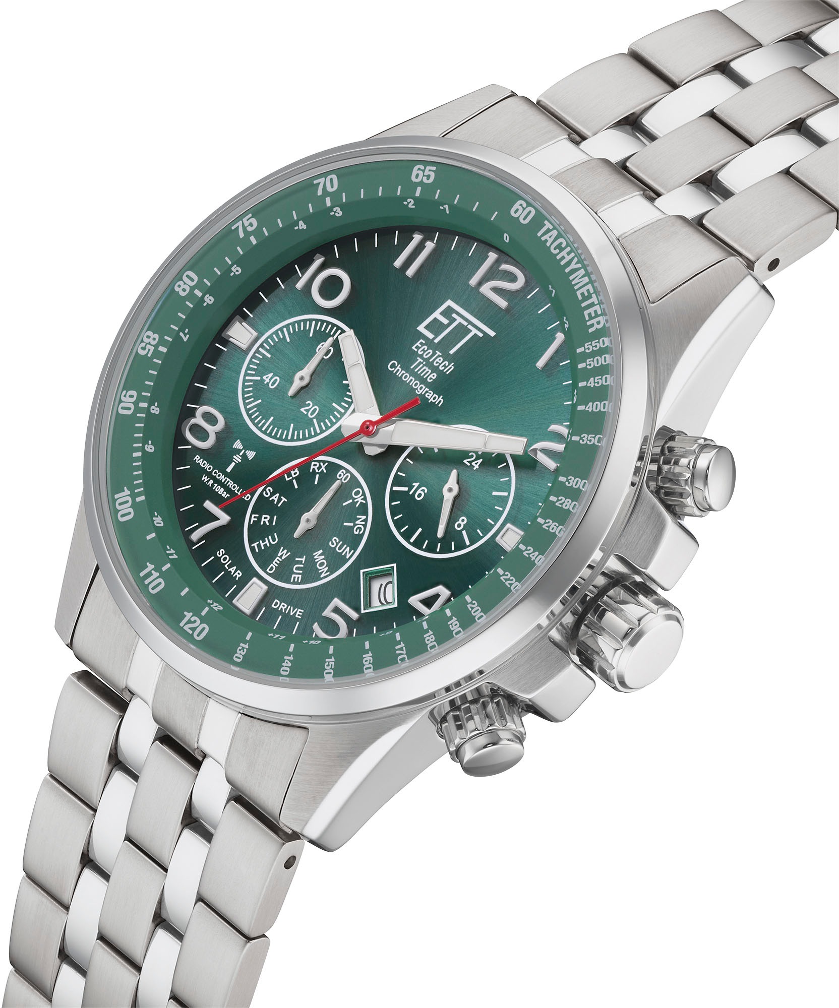 ETT Funkchronograph, (Set, 2 tlg., mit Wechselband), Armbanduhr, Herrenuhr, Stoppfunktion, Datum, Solar