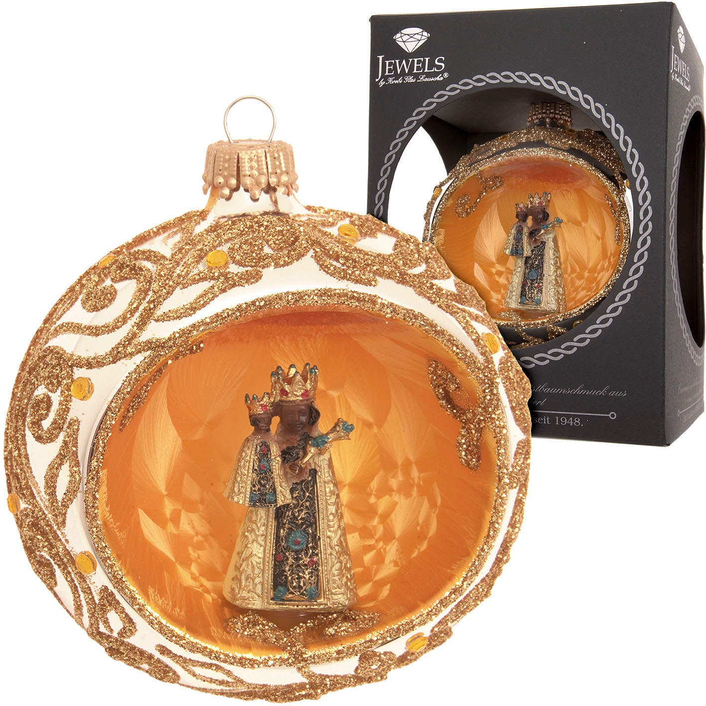 Krebs Glas Lauscha Christbaumschmuck »Reflexkugel mit schwarzer Madonna«, (Packung, 1 tlg.), Christbaumschmuck aus Glas, mundgeblasen, handgefertigt, Baumkugel