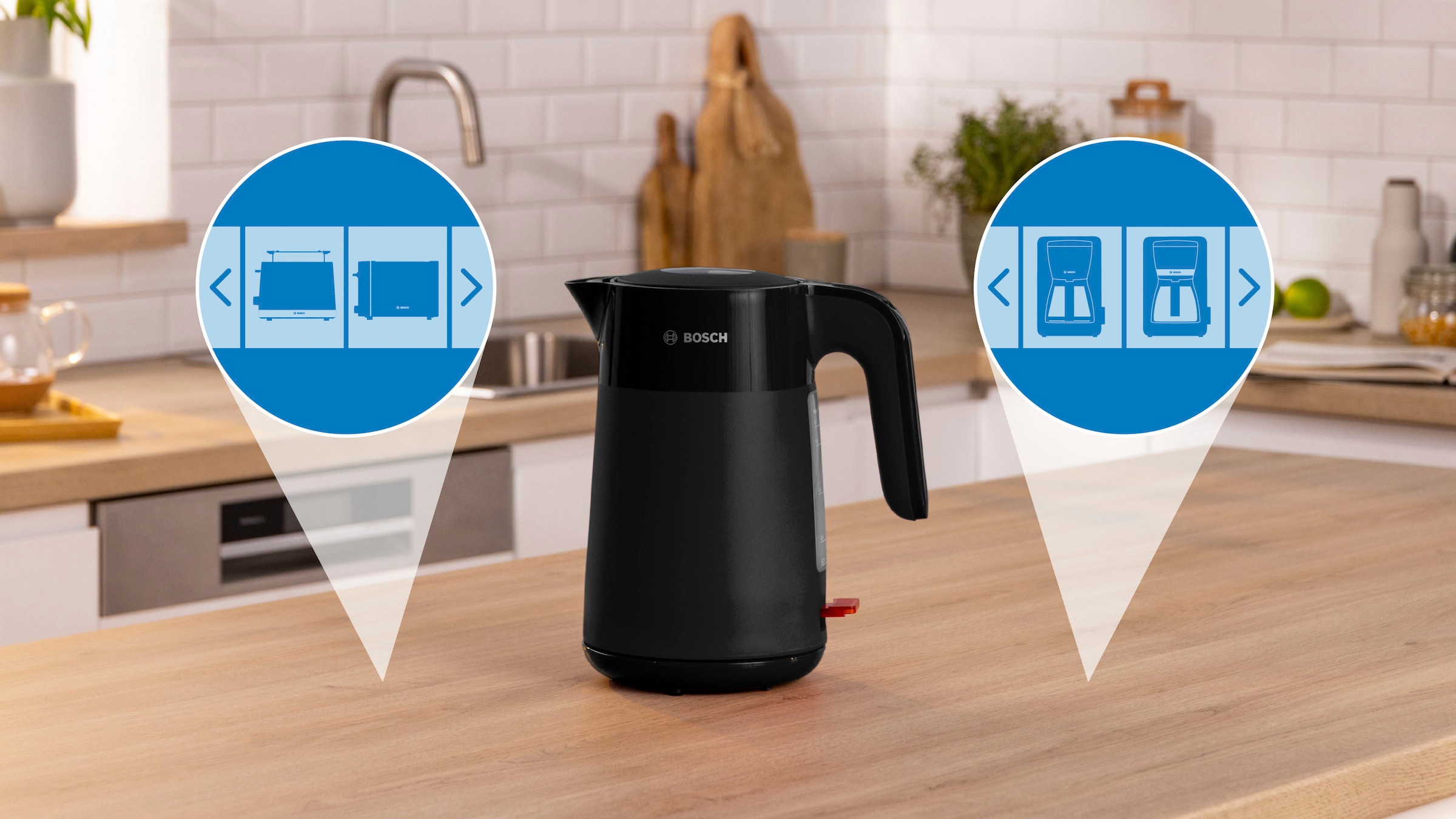 BOSCH Wasserkocher »MyMoment TWK2M163, Abschaltautomatik, Überhitzungschutz, Tassenanzeige«, 1,7 l, 2400 W, Stiftung Warentest Testsieger (2,2) Ausgabe 03/2025, schwarz matt
