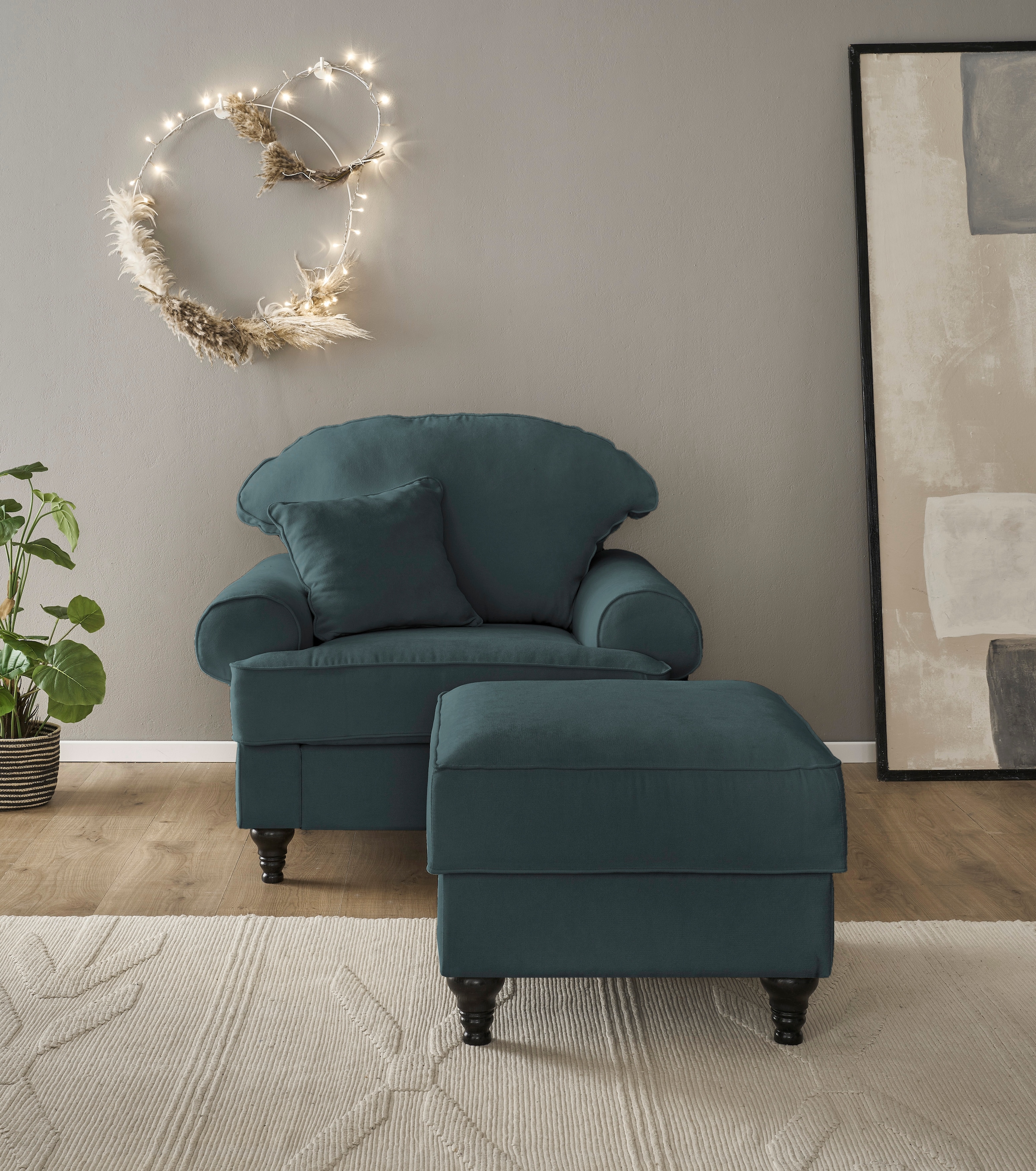 Home affaire Sessel »WESTMINSTER«, (Set, 2 St., 1Sessel, 1 Hocker), mit Federkern-Polsterung
