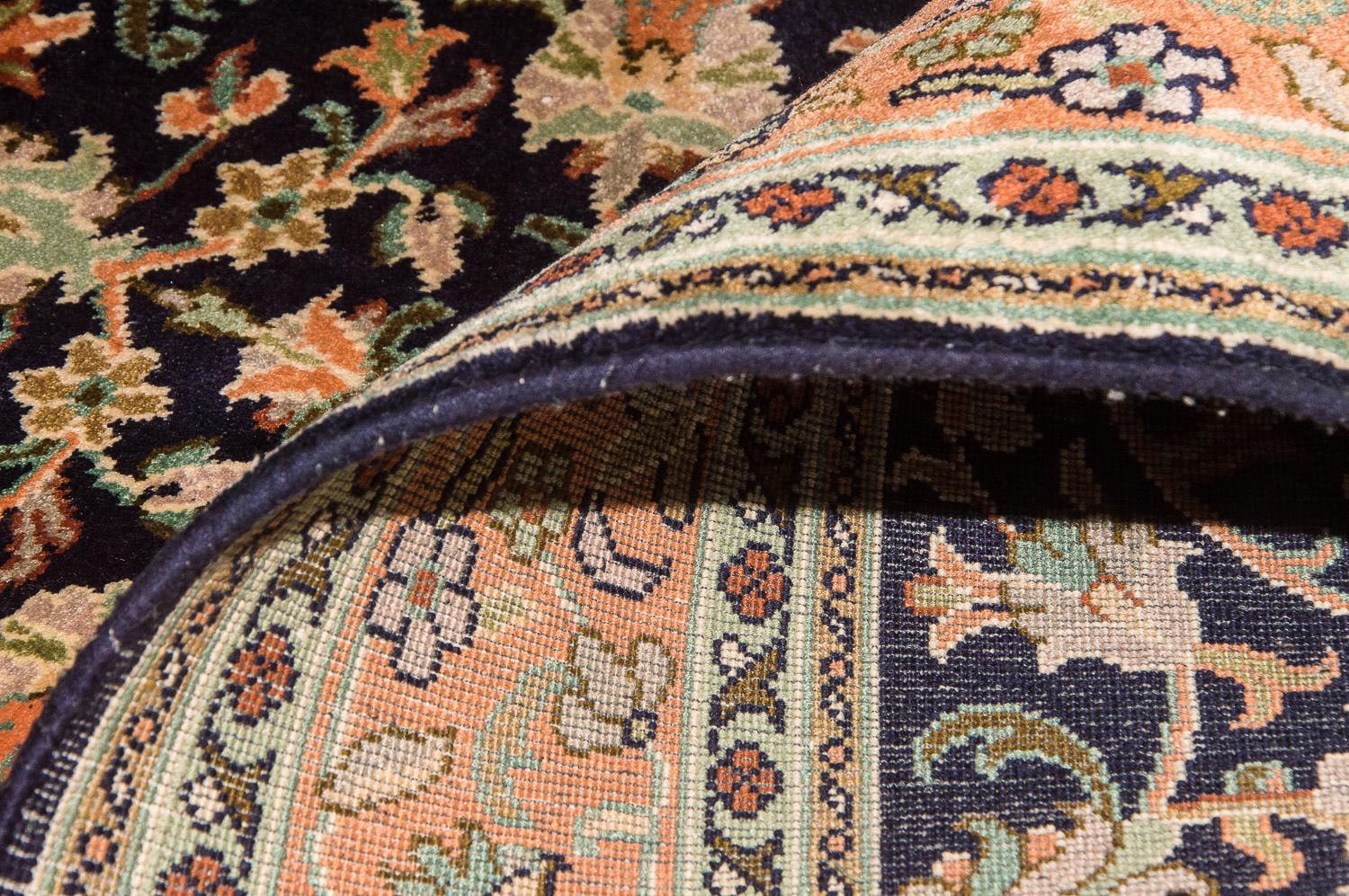 morgenland Teppich »Kaschmir Seide Teppich handgeknüpft blau«, rechteckig