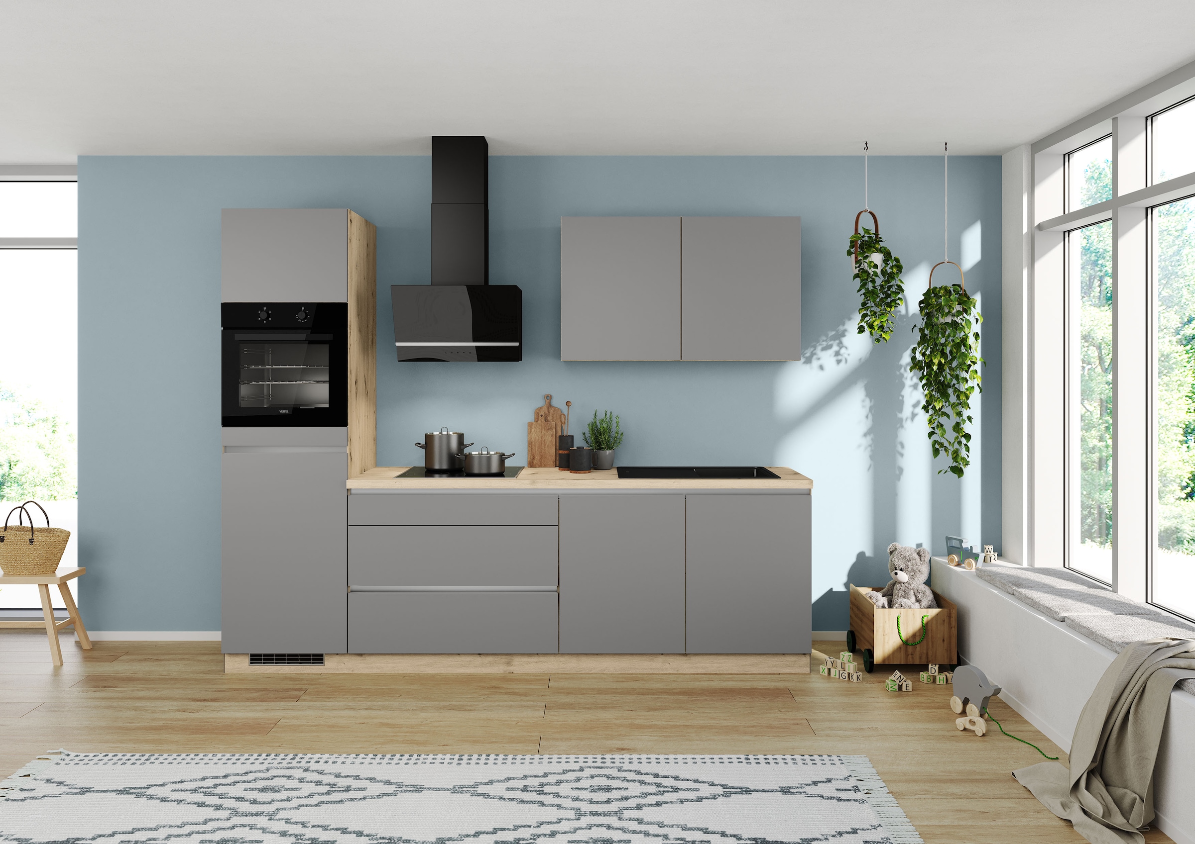 IMPULS KÜCHEN Küchenzeile »"Dublin", Ausrichtung wählbar, Schubkästen mit Soft-Close,«, vormontiert, wahlweise mit E-Geräten, mit Vollauszug, Breite 280 cm