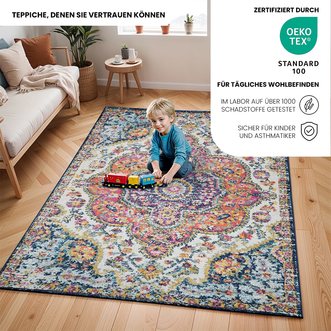 Livabliss Teppich »RABAT«, rechteckig, 8 mm Höhe, Vintage Orientteppich, Kurzflor Boho Wohnzimmerteppich, Läufer