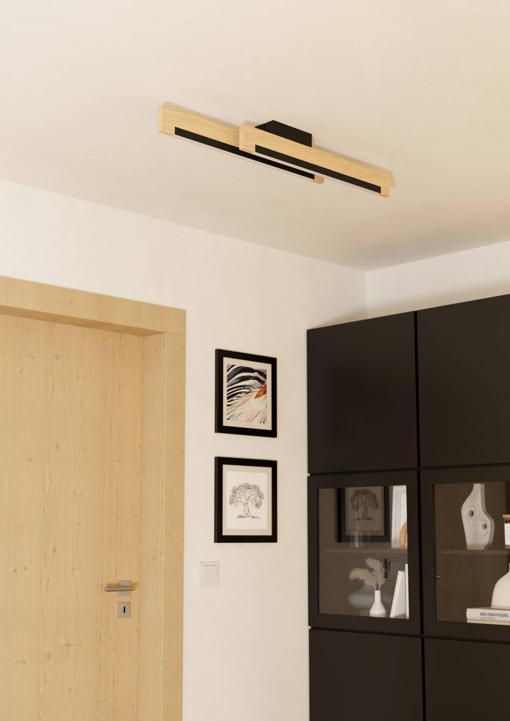 EGLO Deckenleuchte »Camacho LED Deckenlampe, Küchenlampe, Flurlampe, FSC zerifiziert« LED-Modul 1 Stk. Warmweiß Wand-/Deckenleuchte - L94 x B8 x H11,5 cm - schwarz, braun