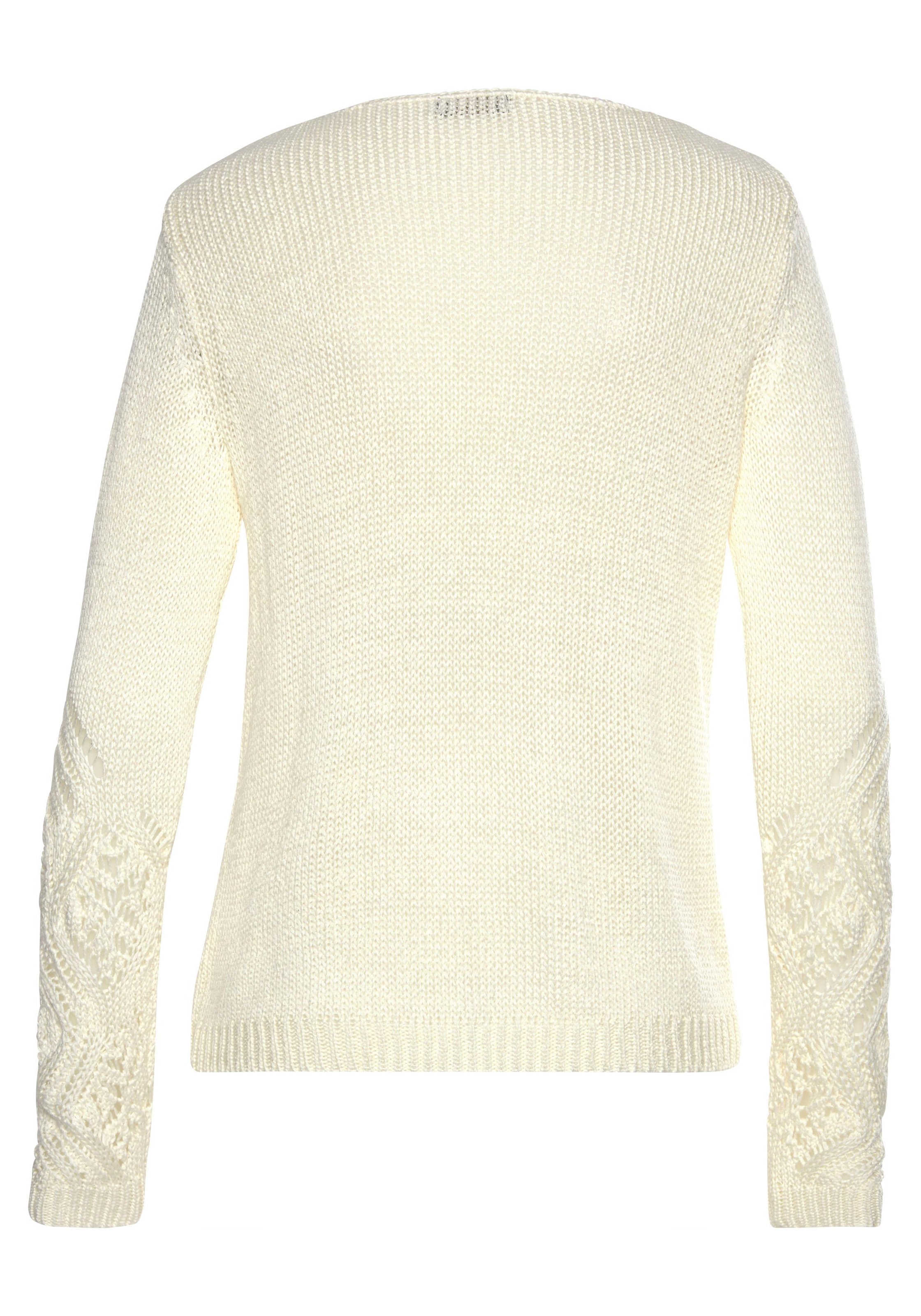 LASCANA Strandpullover, mit tollem Ajourmuster am Ausschnitt, Strickpullover, Damenpullover