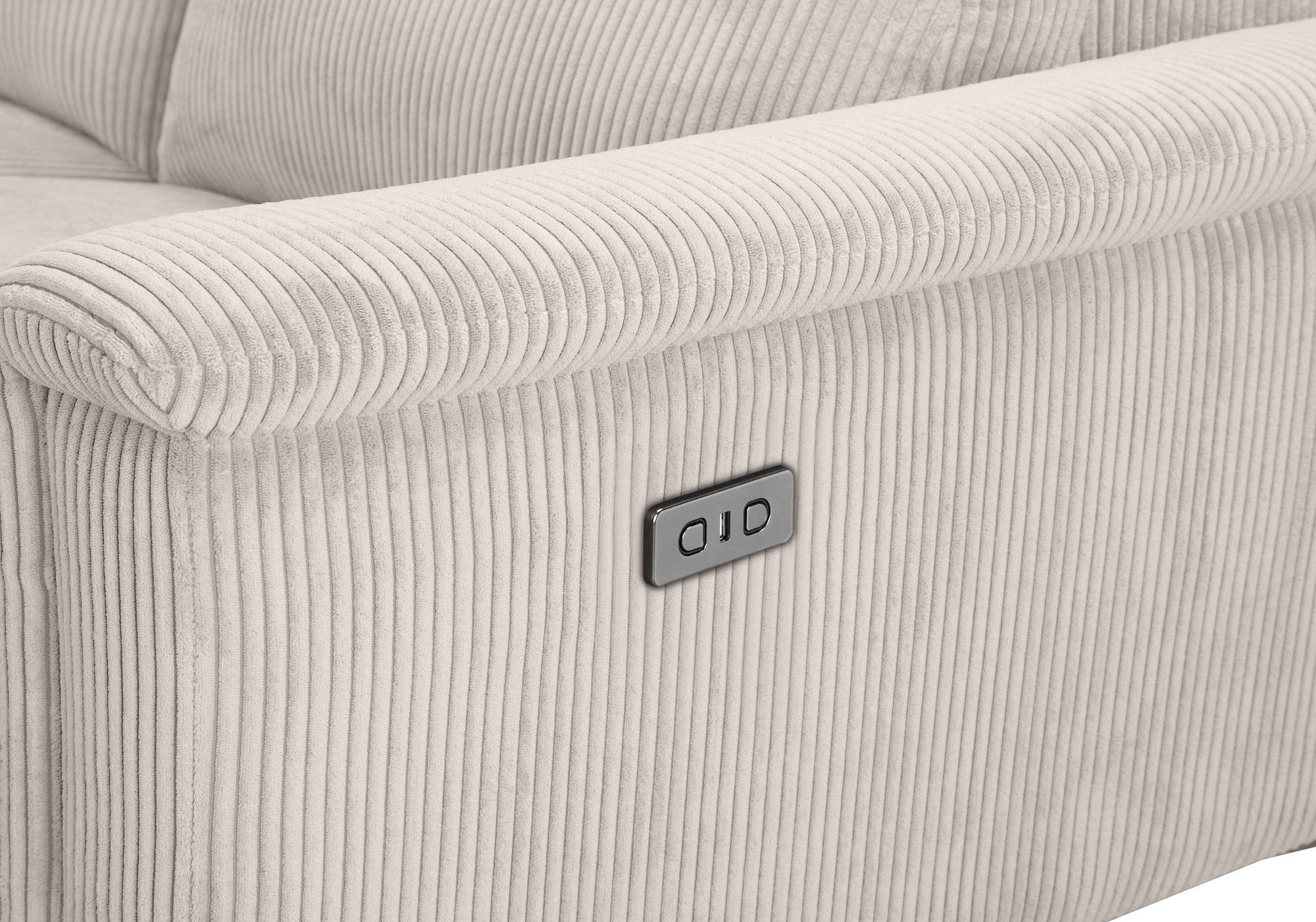 Places of Style Ecksofa »Lund in Cord, L-Form, 261 cm, manuelle und elektr. Relaxfunktion,«, USB-A und Kopfteilverstellung