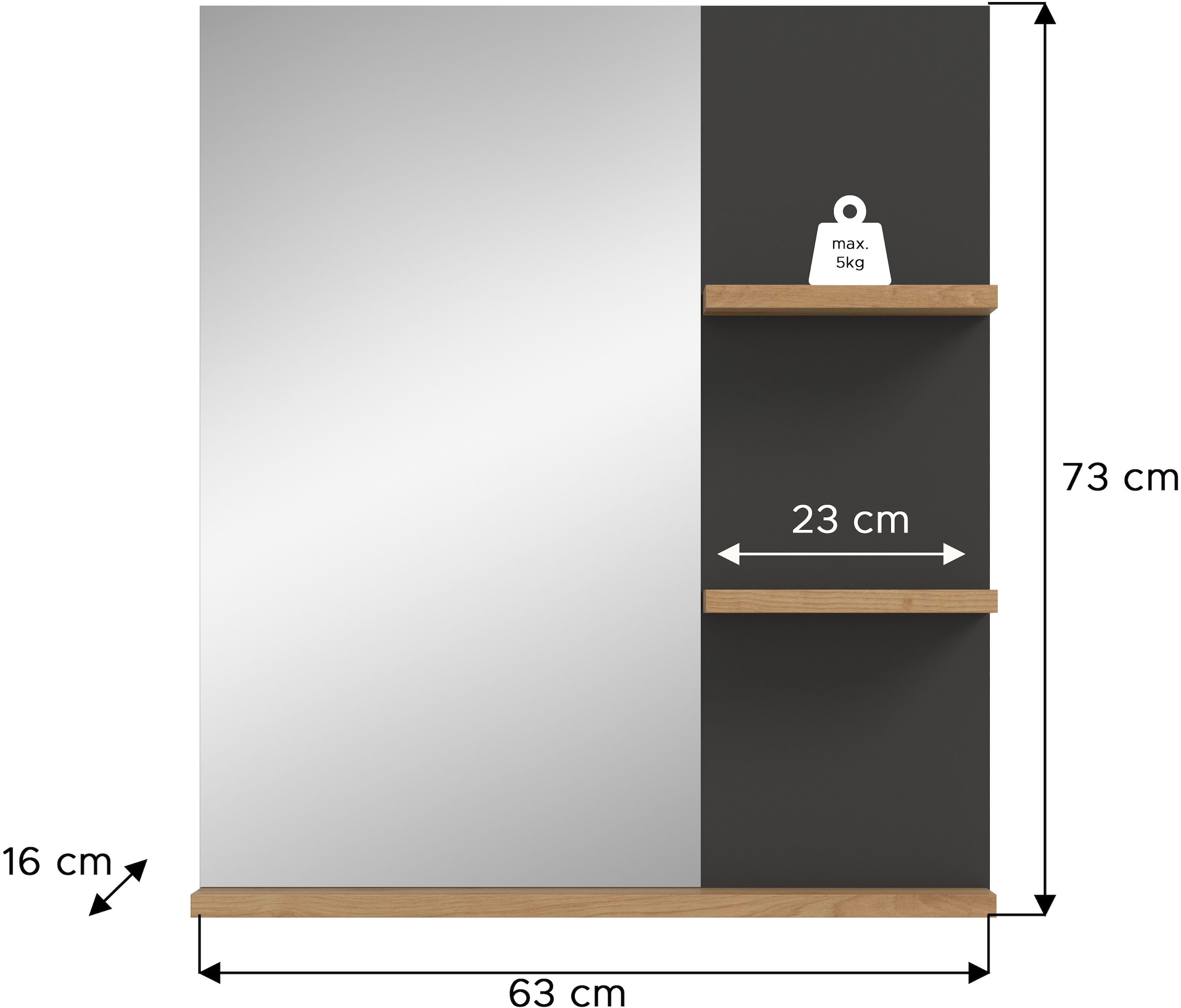INOSIGN Badspiegel »REHAT, Breite 63 cm, mit 3 Ablageböden, hochwertiges Spiegelglas«, Badmöbel, Spiegel, Wandspiegel, Bad, Badezimmer