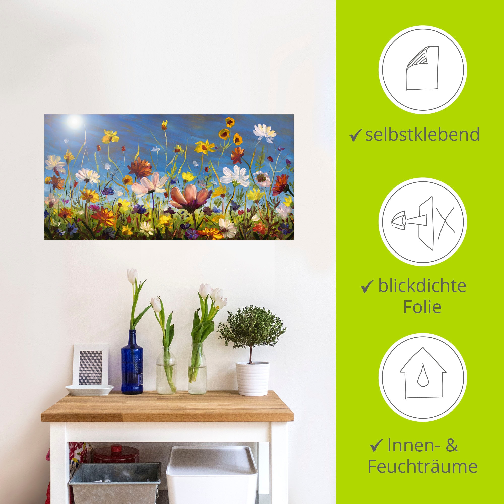 Artland Wandbild »Wildblumenwiese blauer Himmel«, Blumenwiese, (1 St.), als Alubild, Outdoorbild, Leinwandbild, Poster, Wandaufkleber