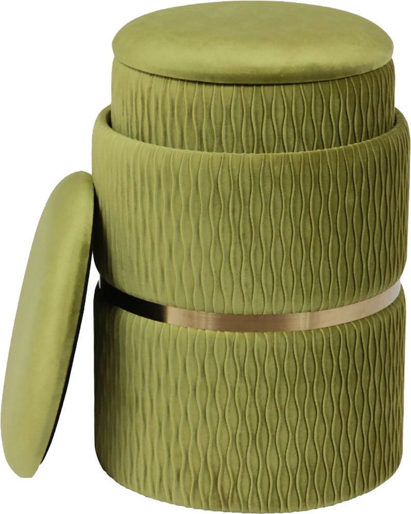 Kayoom Polsterhocker »Hocker Zora 425 2er-Set, Praktischer und versteckter Stauraum«, (Set, 2 St.), 2er-Set mit Stauraum, ineinander stapelbar, goldener Ring