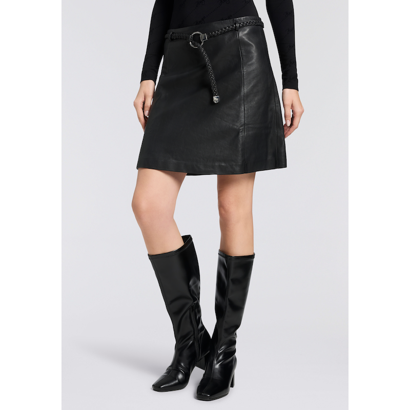 MAURITIUS Lederrock »GWHalie« Set, inkl. Fleckgürtel, 2 Stk. tlg. mit Flechtgürtel black XXL