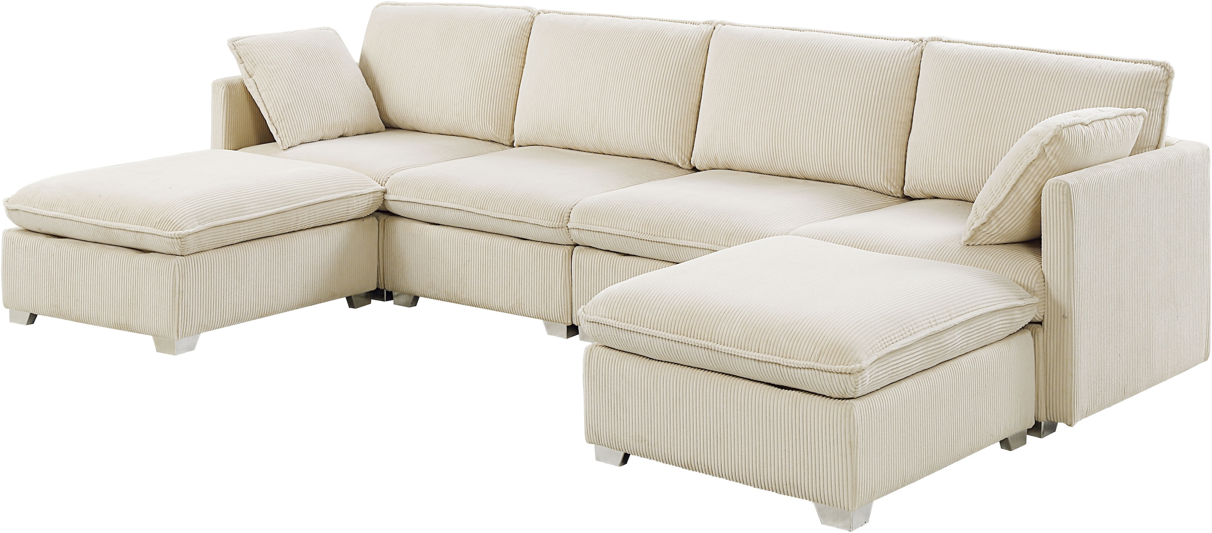 ATLANTIC home collection Wohnlandschaft, modularer 4-Sitzer mit 2 Hockern, weicher Cordbezug